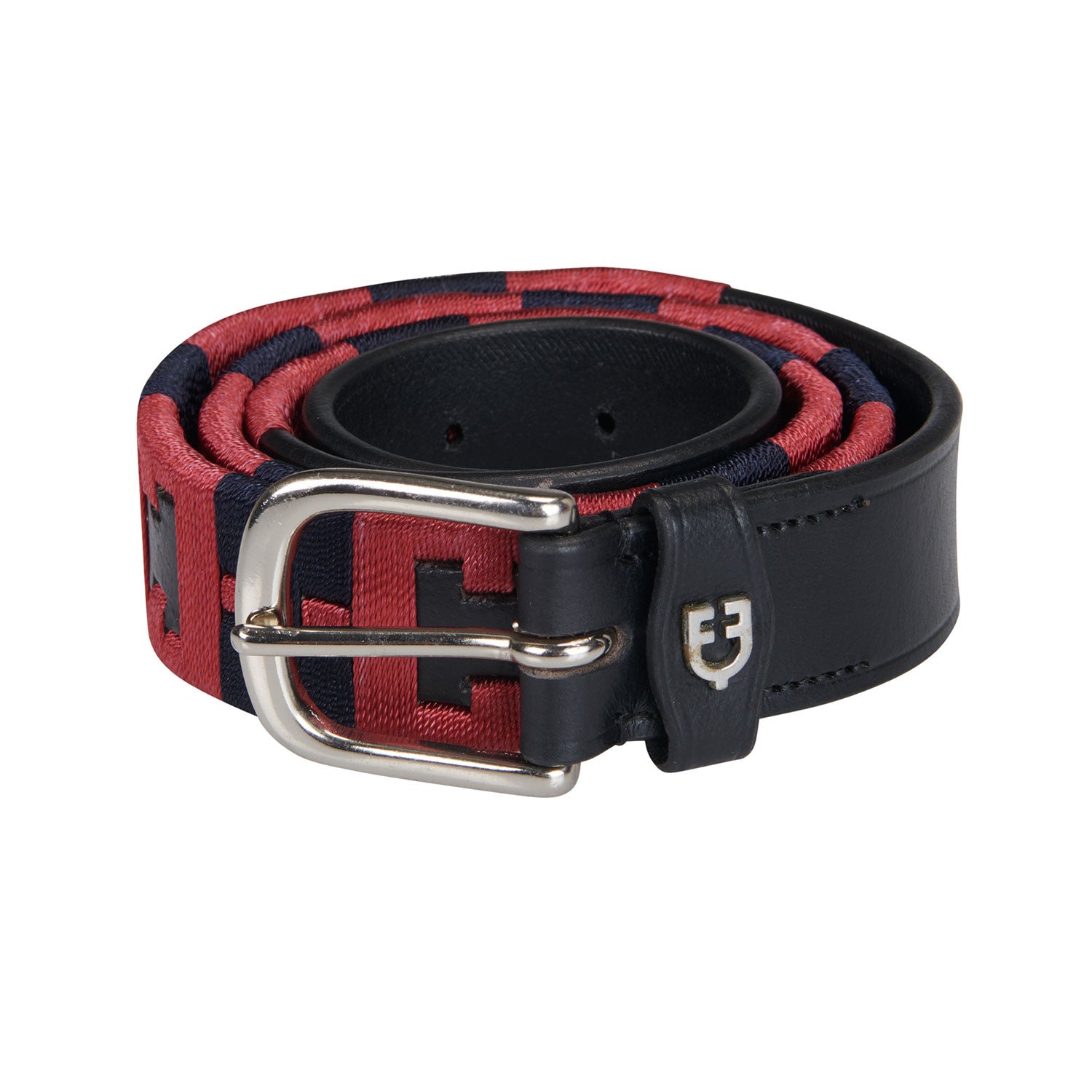Leather belt with geometric pattern.