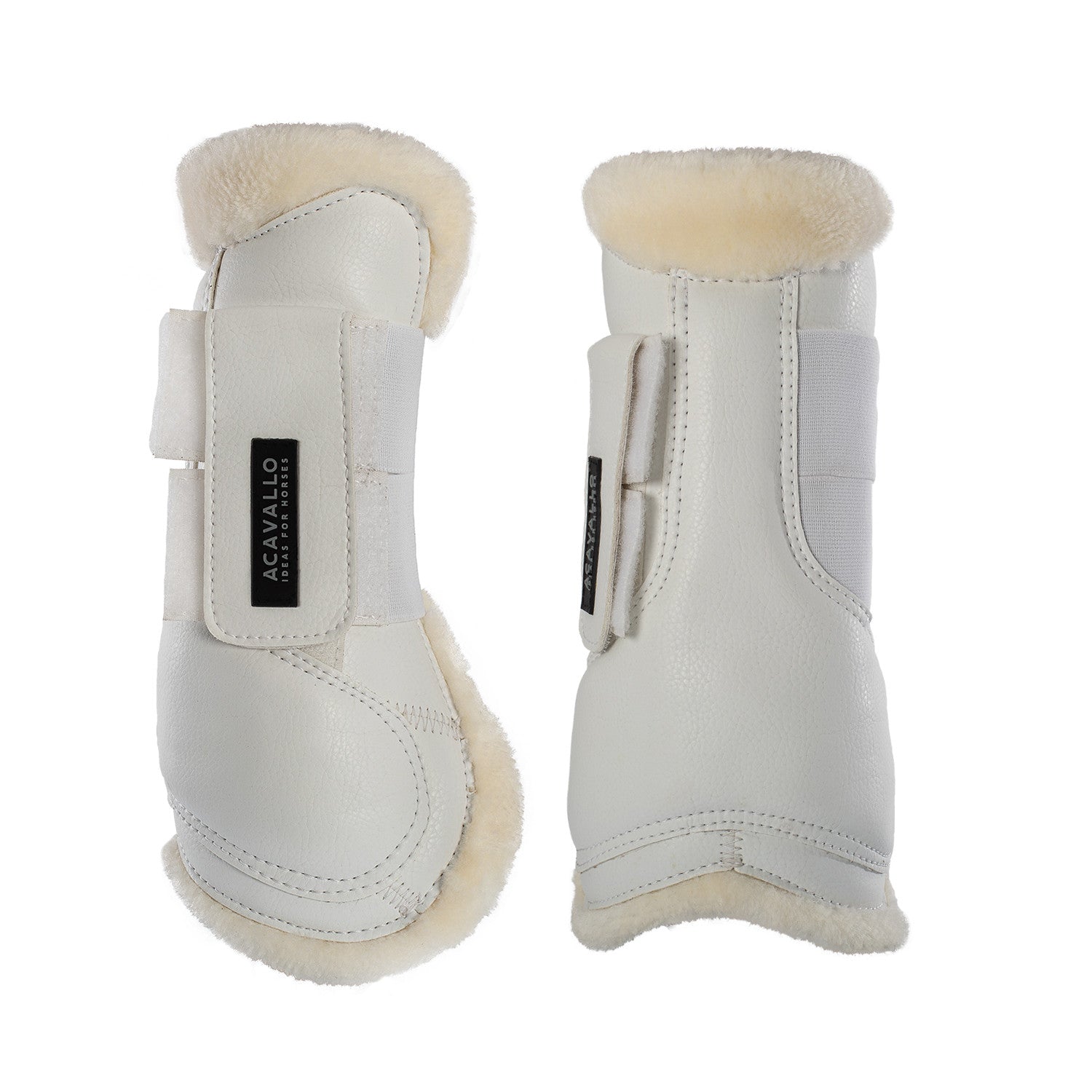 Jumping tendon boots faux sheepskin & hook-and-loop closure.