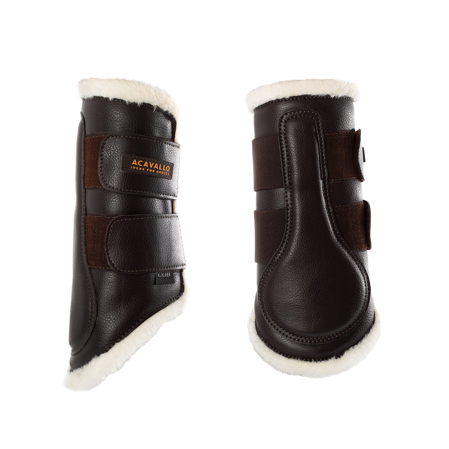 Front brushing boots faux sheepskin & hook-and-loop closure.