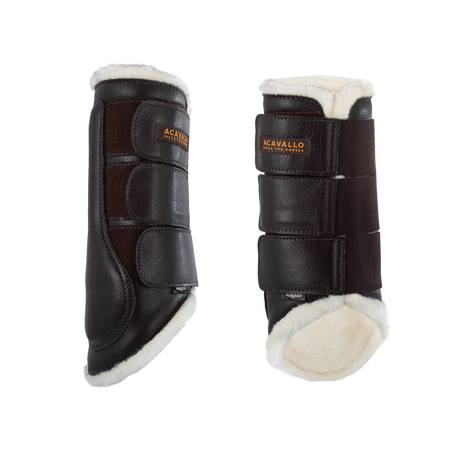 Hind brushing boots faux sheepskin & triple hook-and-loop closure.