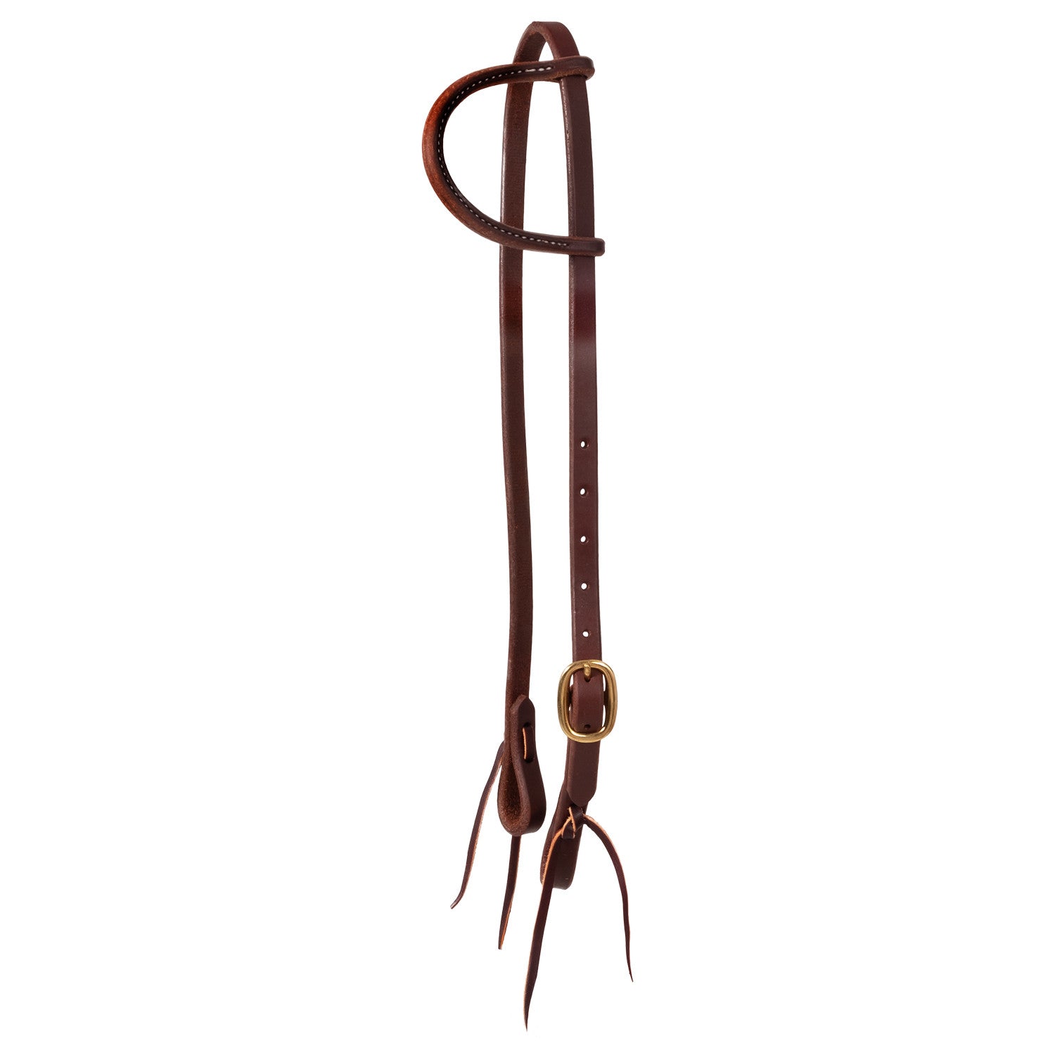 ONE EAR HEADSTALL WITH OILY LEATHER ROUND LEATHER ON EAR BRASS BUCKL.