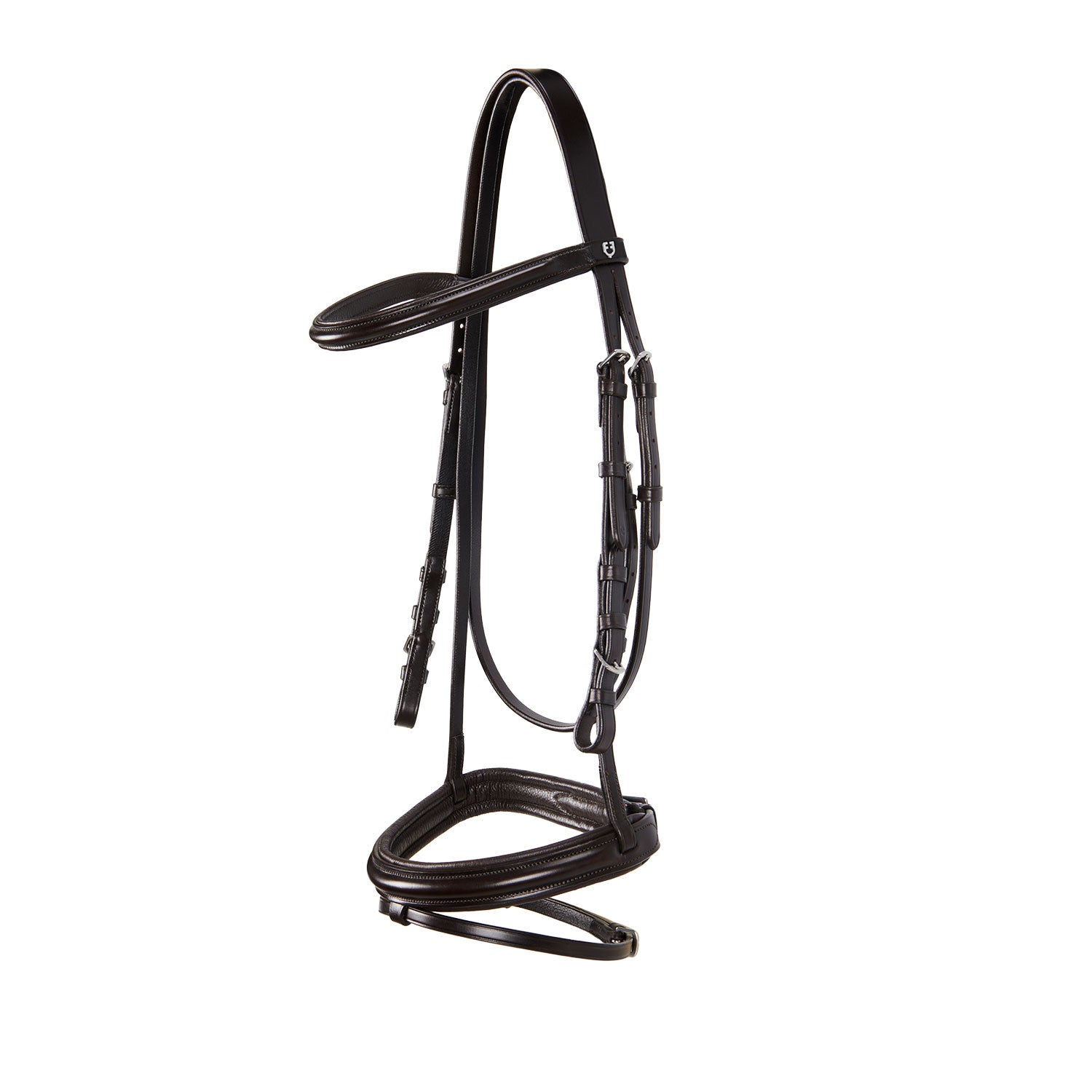 English leather bridle with rubber reins.
