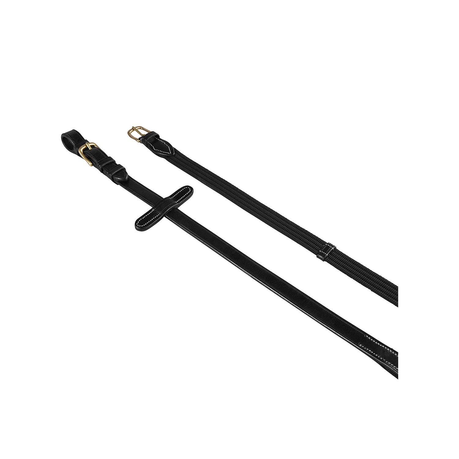Reins for English bridle with brass buckles.