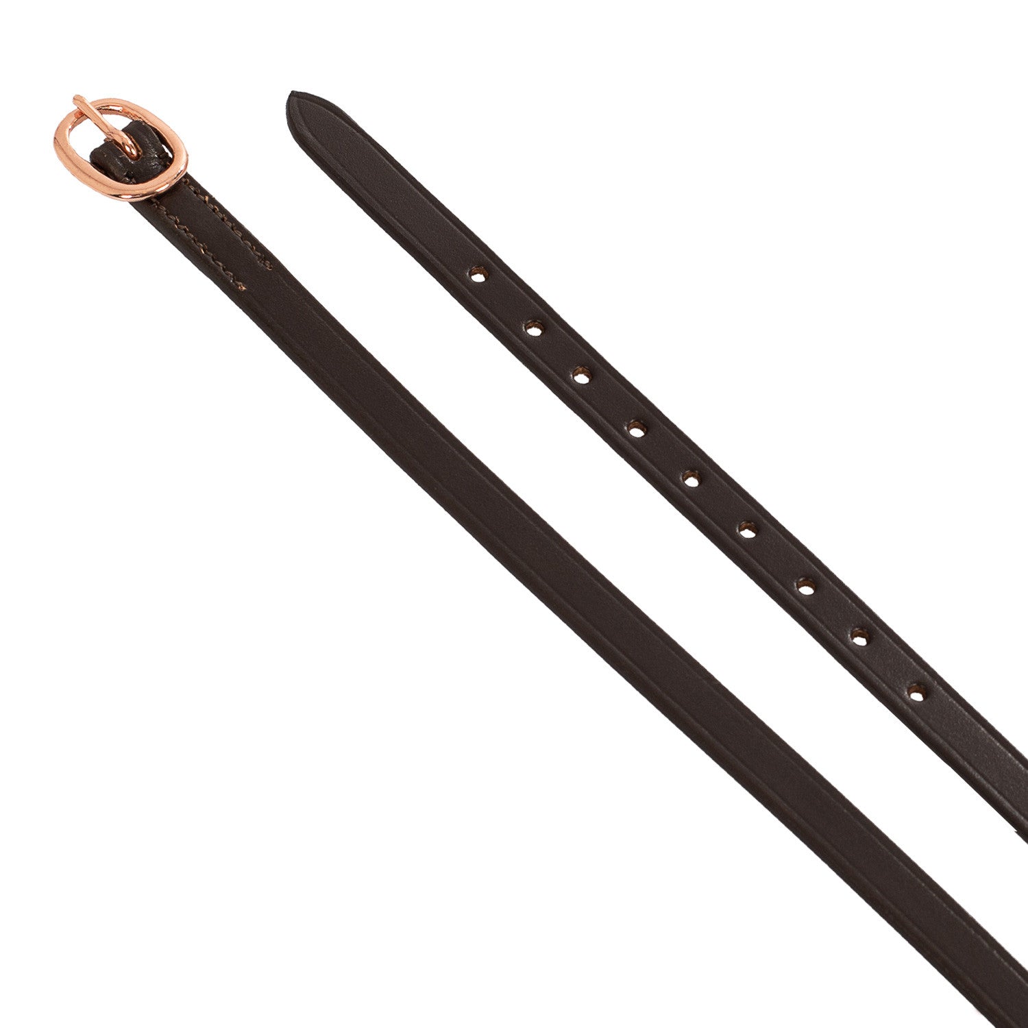Spur straps in leather and rose gold buckle.