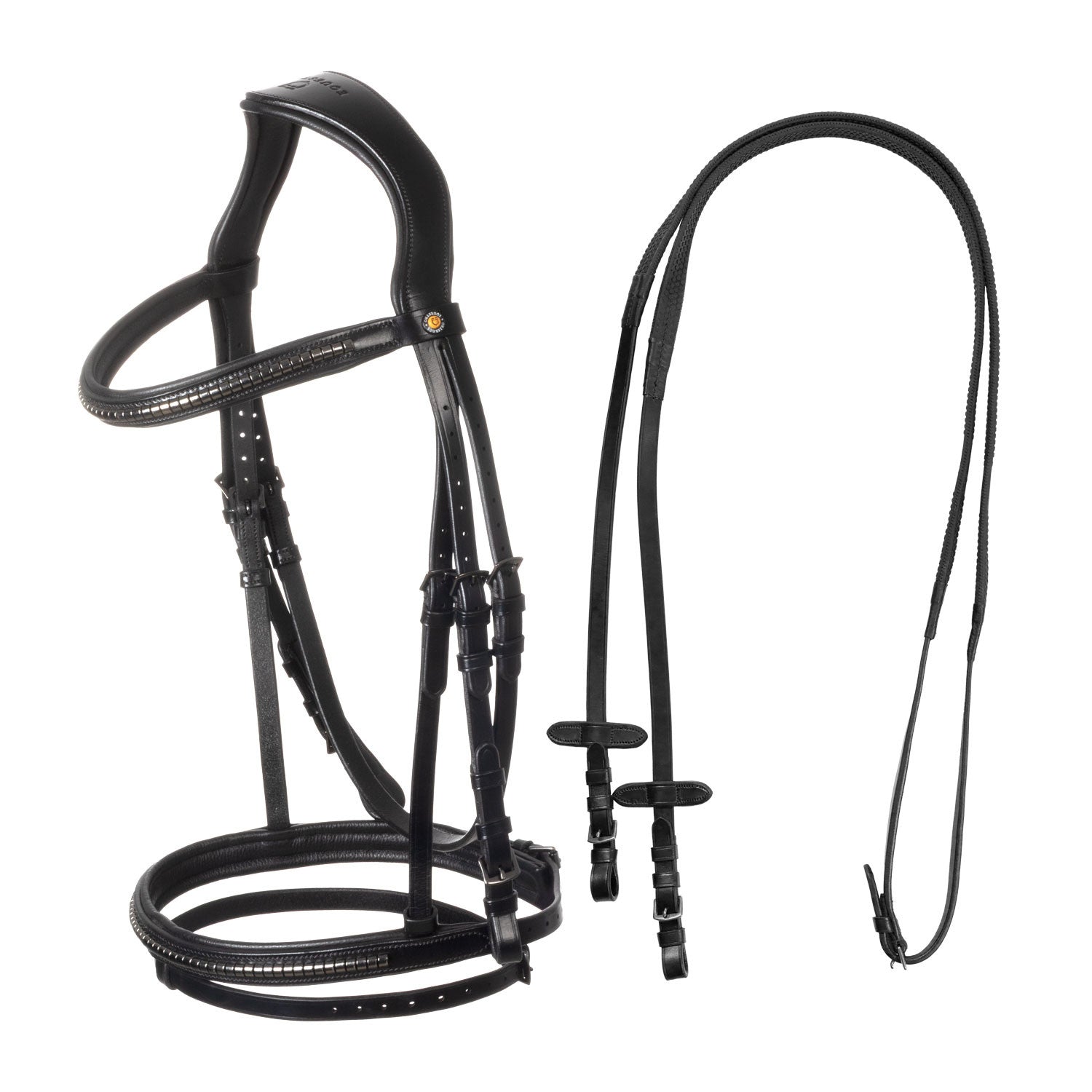 Leather bridle with black clincher.