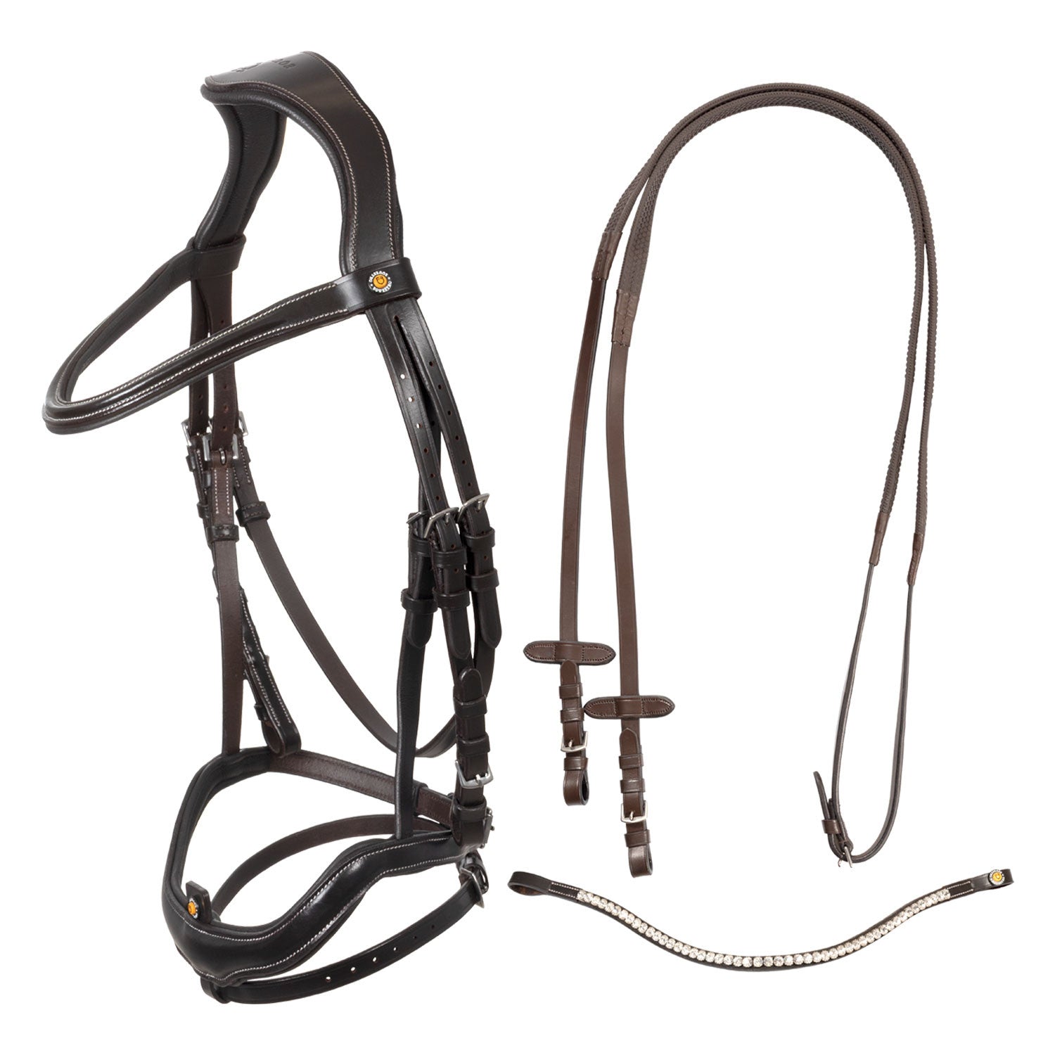 Anatomical bridle with curved noseband.