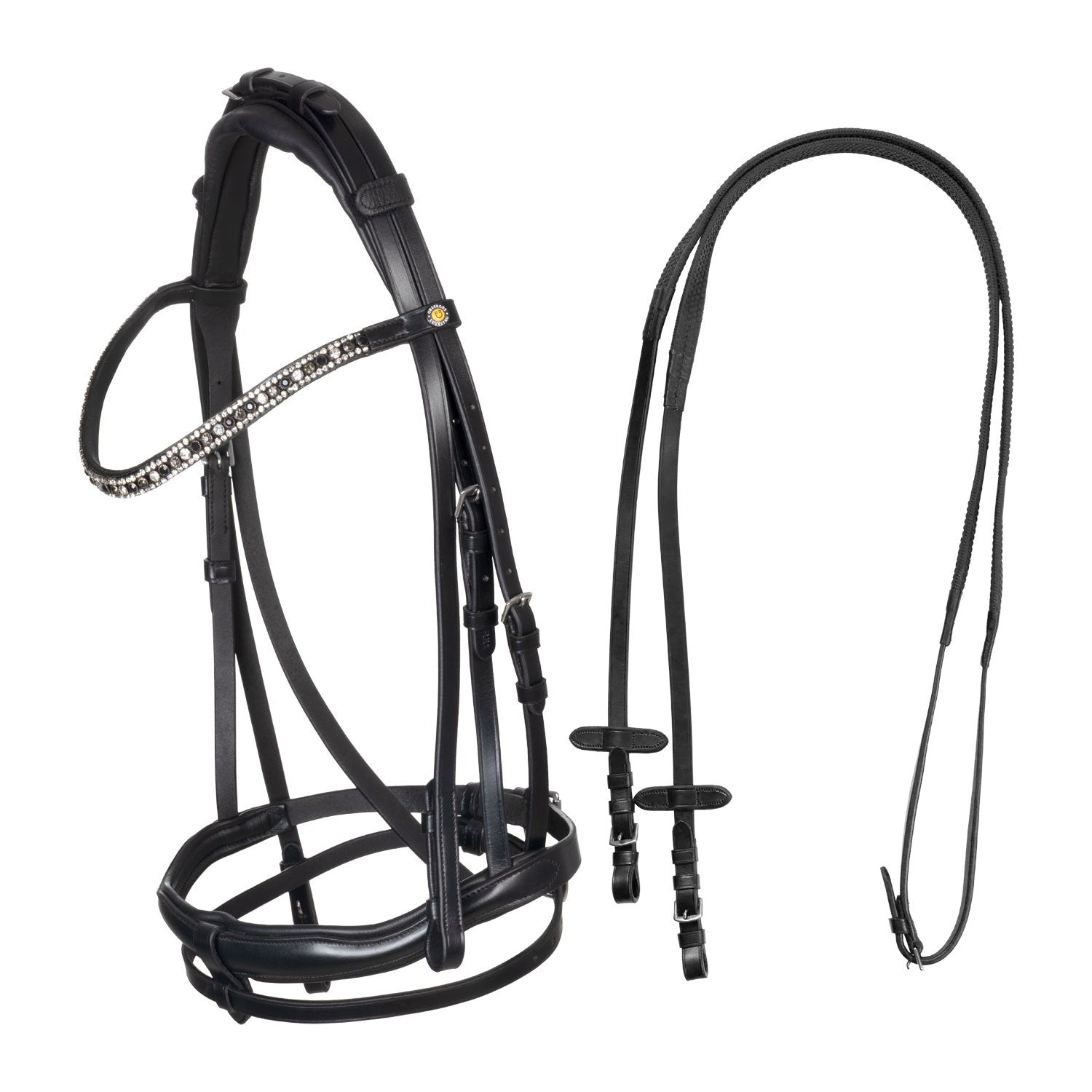 English leather bridle with rhinestone browband.