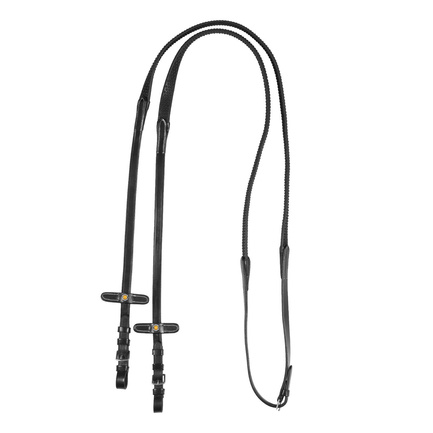 Leather reins with rubber grip.