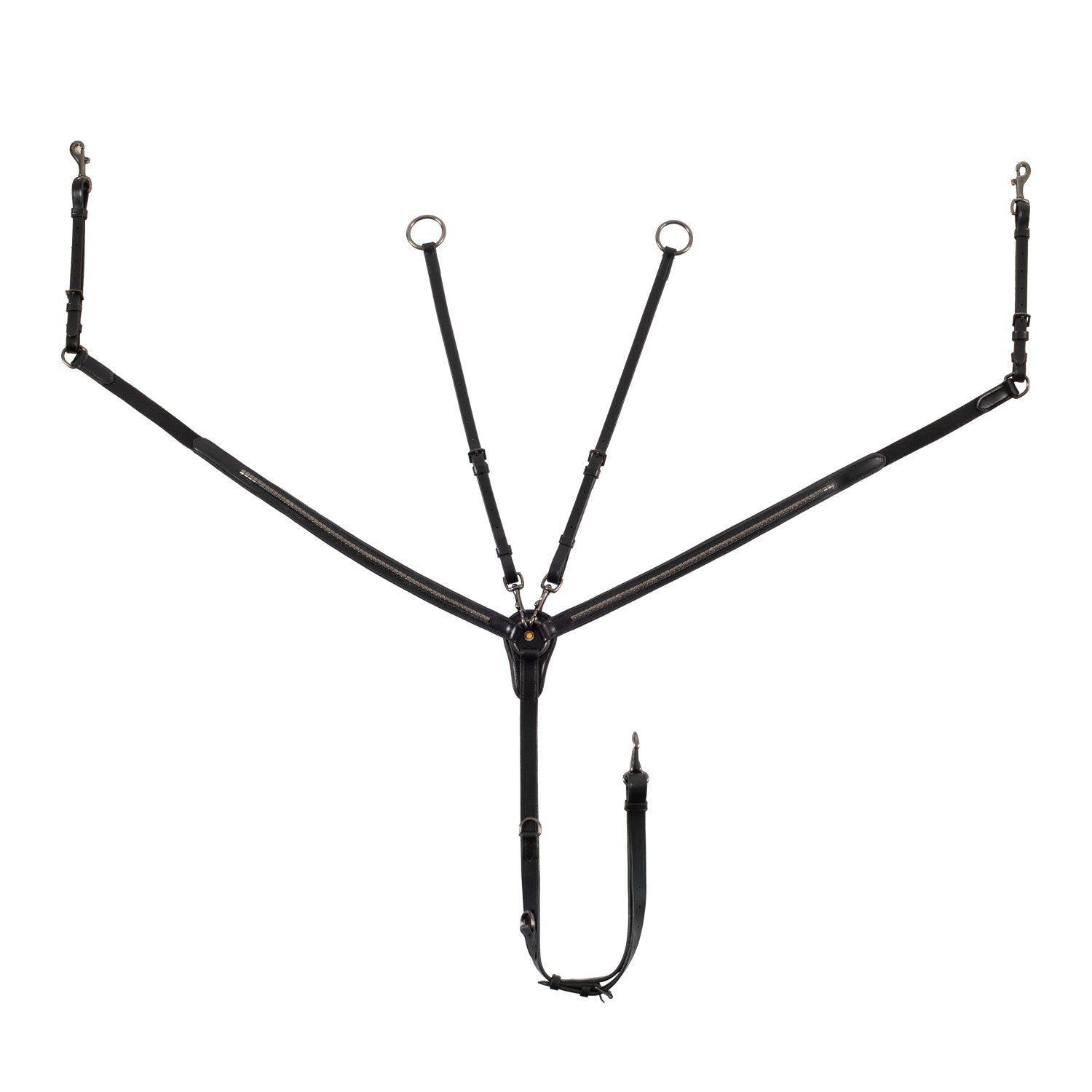 Tanned leather fork breastplate with black clincher.