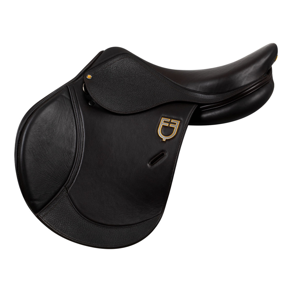 Earth jumping saddle in double leather with embossed logo