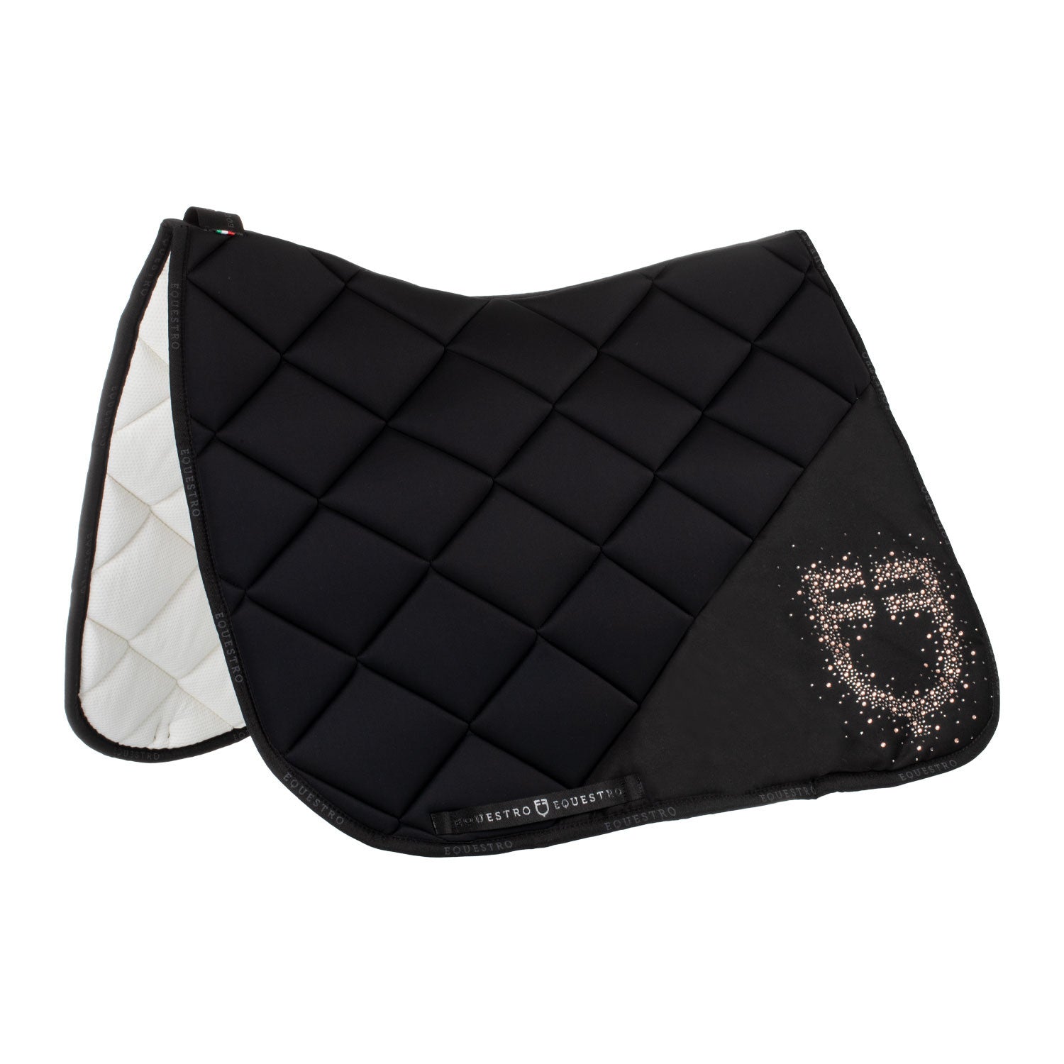 Dressage saddle pad rhinestone logo.