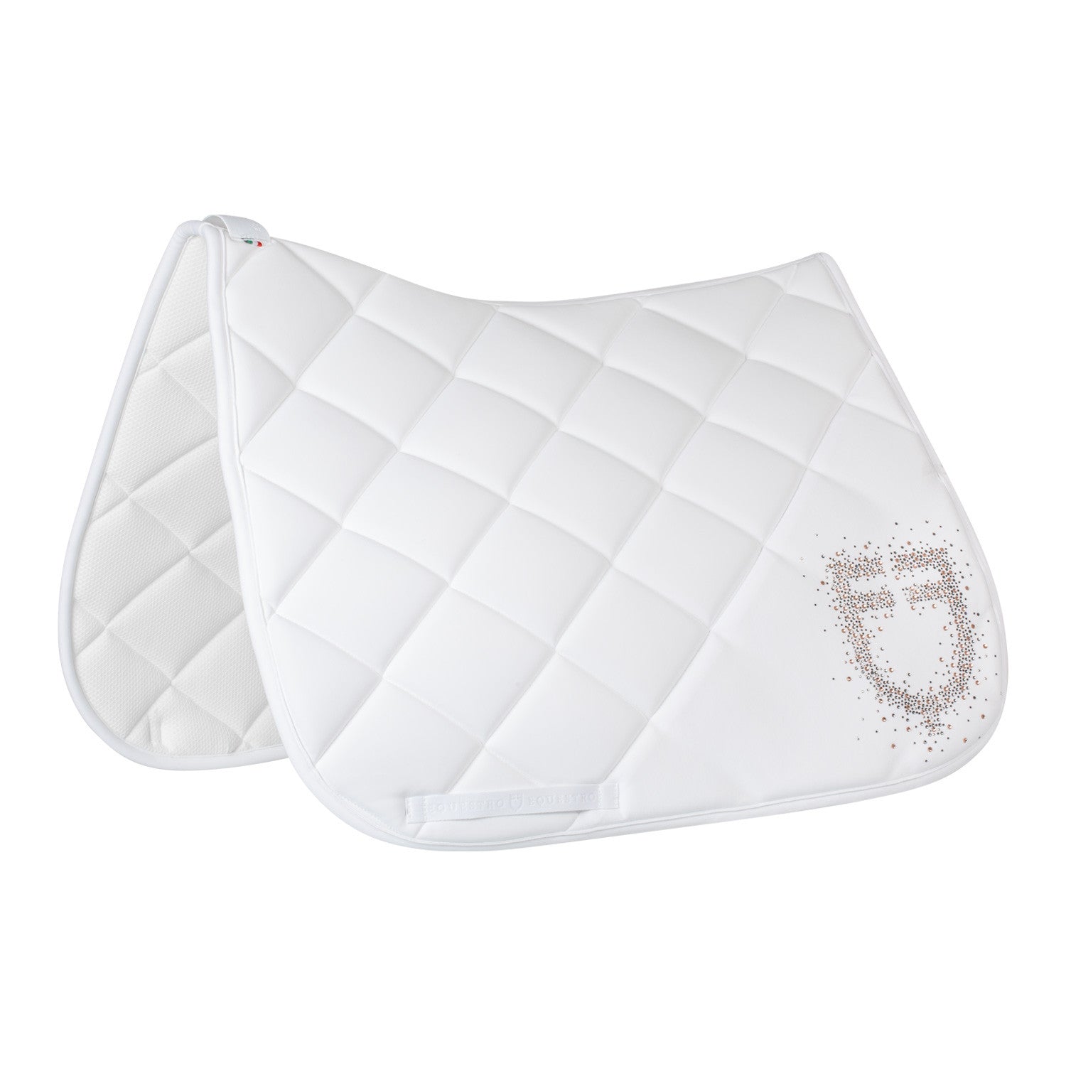 Dressage saddle pad rhinestone logo.