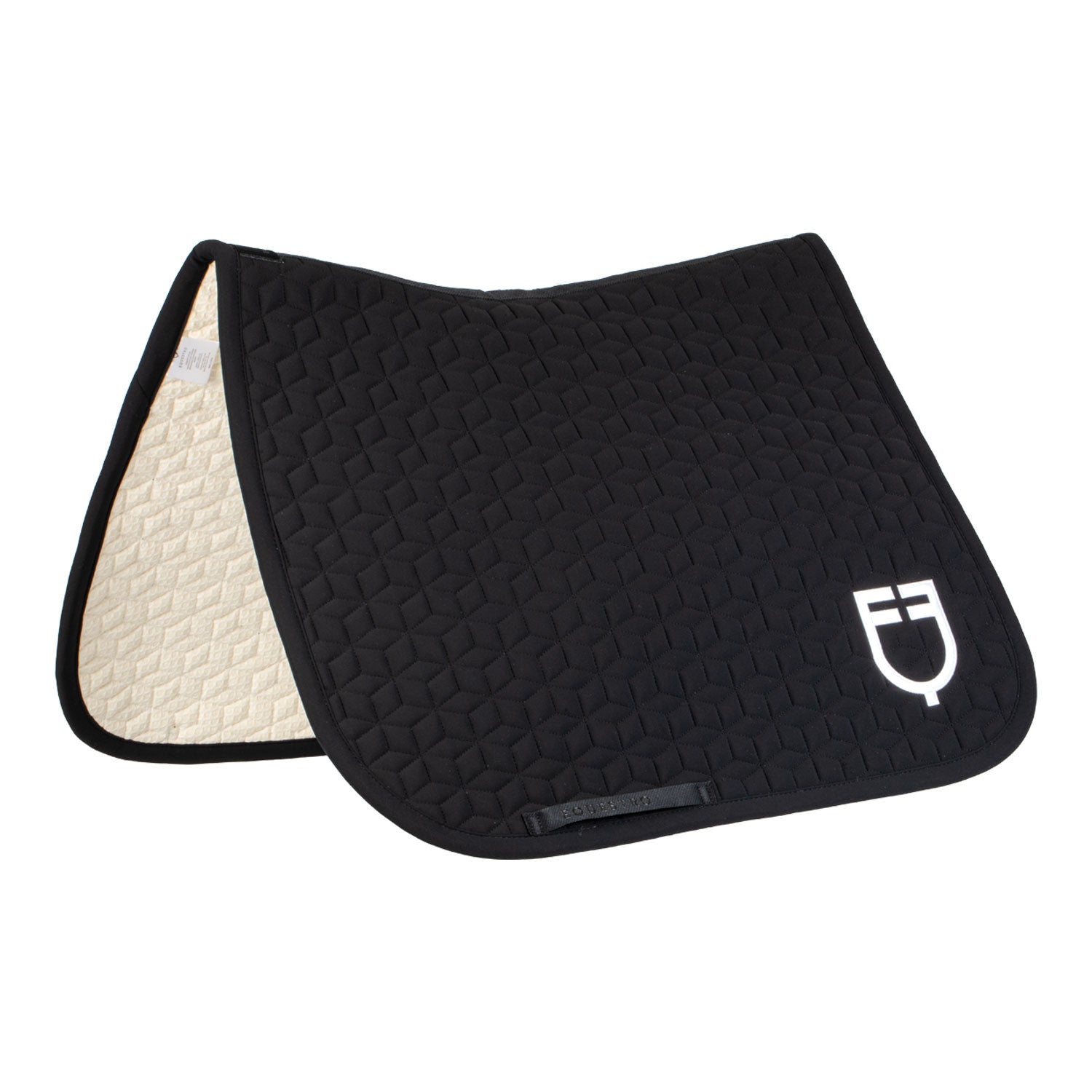 Dressage saddle pad with cube quilting.