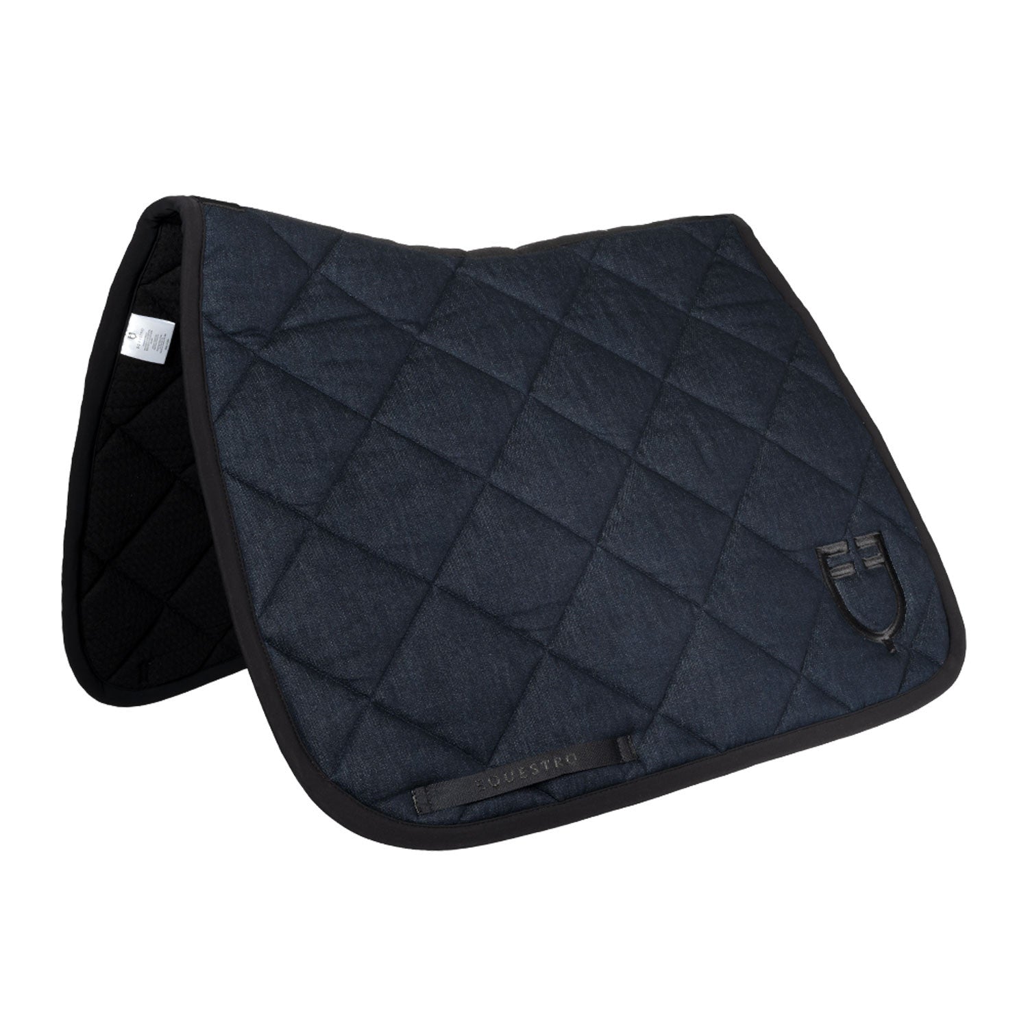Dressage saddle pad in denim-effect technical fabric.