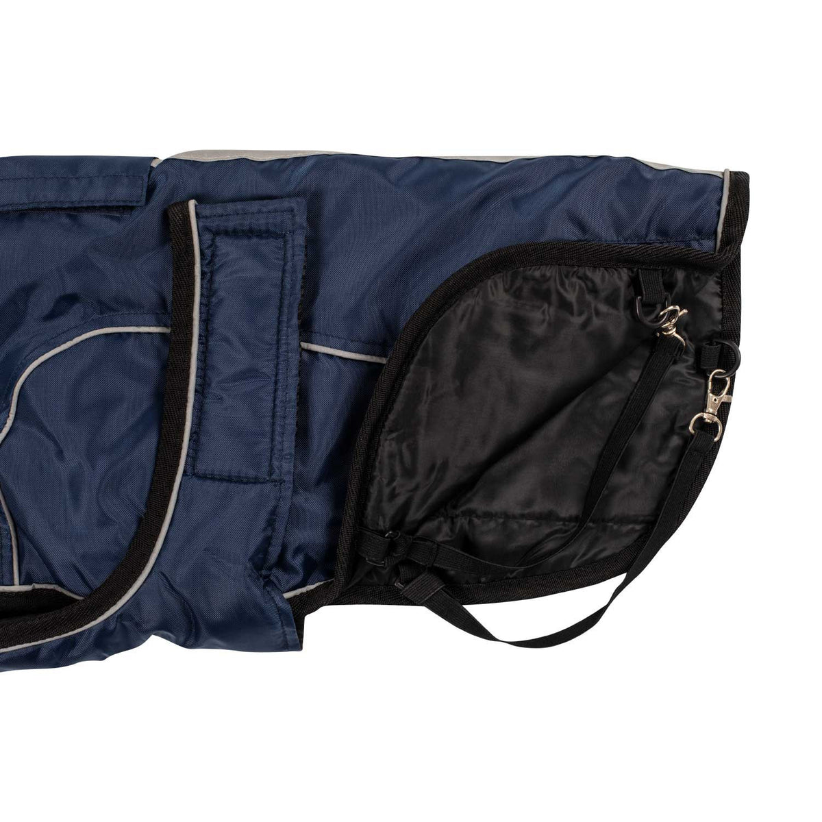 Dog coat with reflective piping