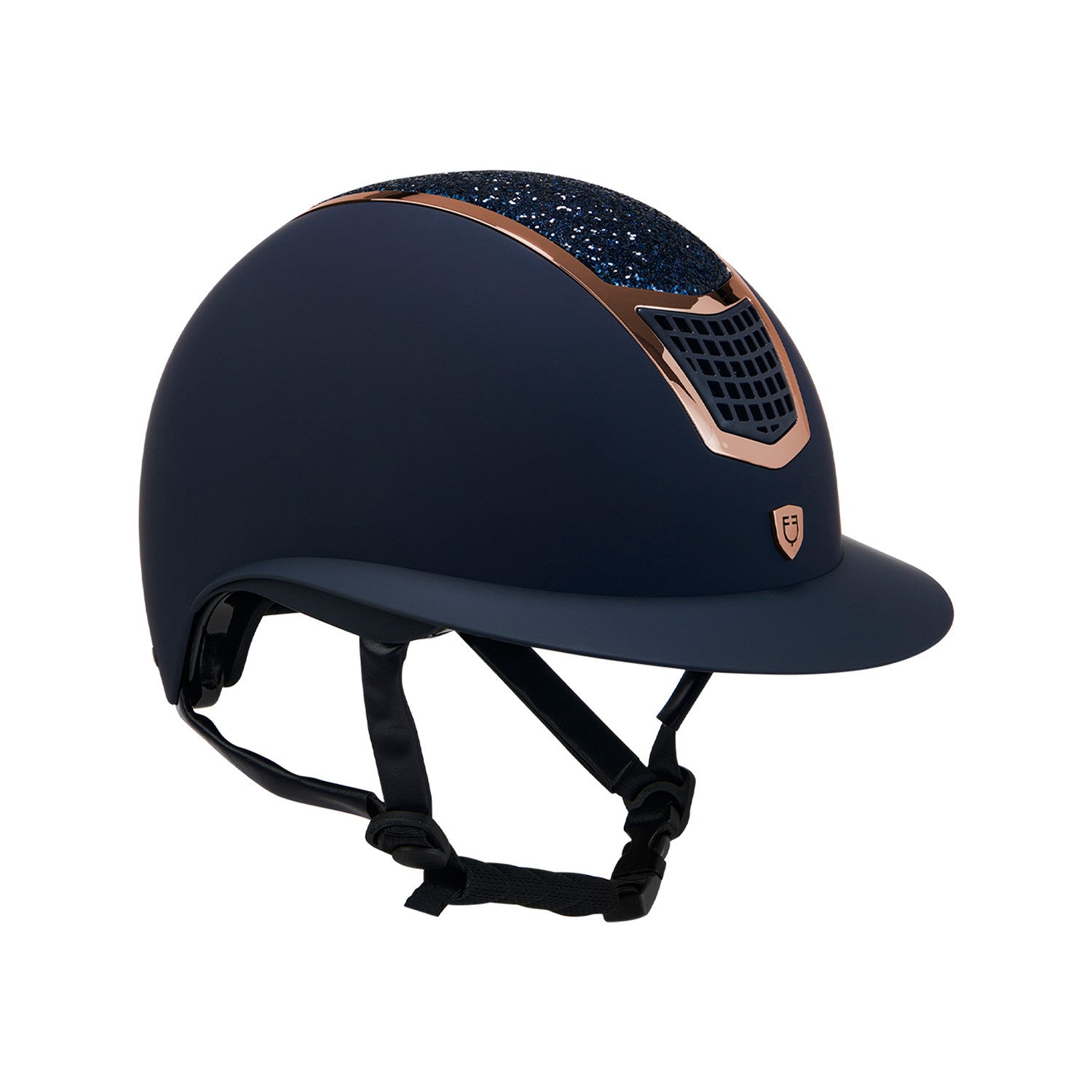 Helmet with rhinestones and wide visor homologation EN 1384-2023.
