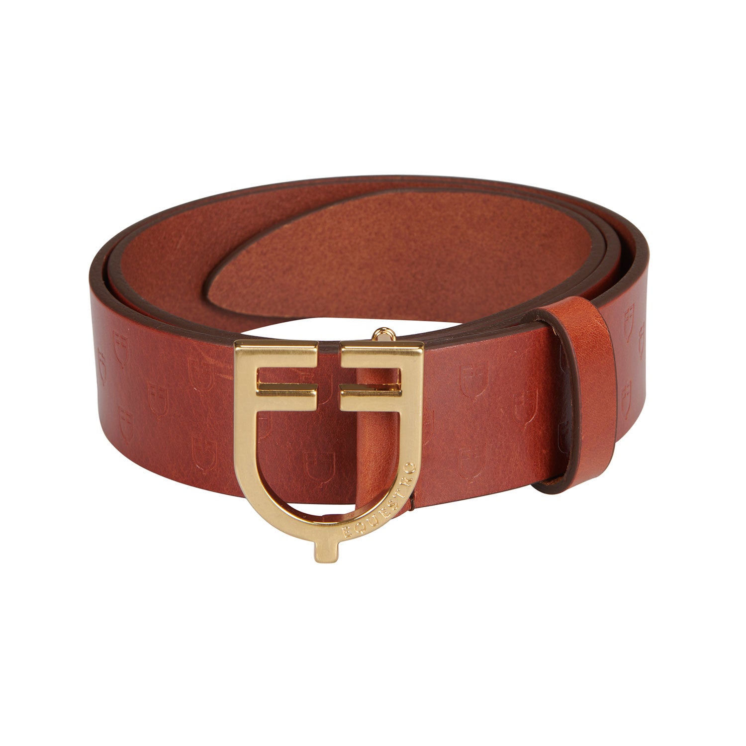 Leather logo belt with logoed buckle.