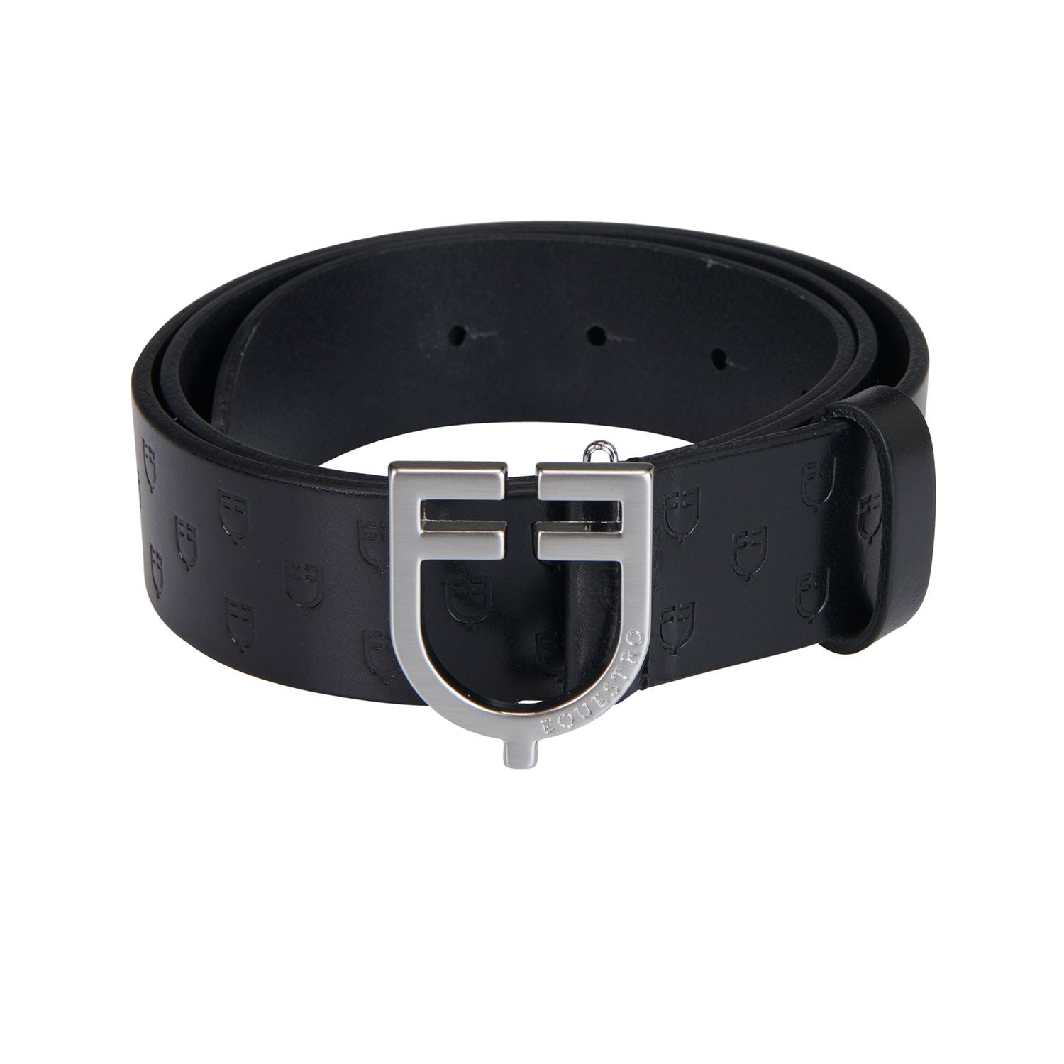 Leather logo belt with logoed buckle.