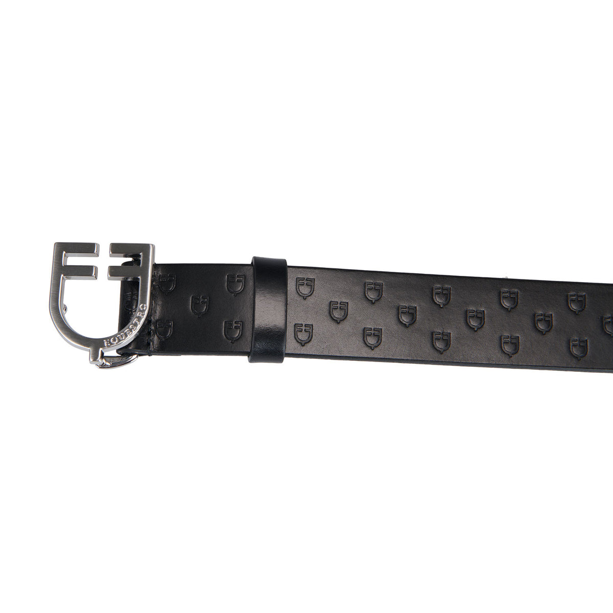 Leather logo belt with logoed buckle