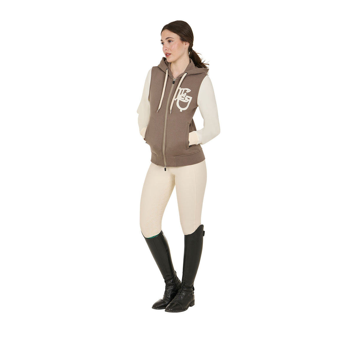 Equestro Ladies EQ Logo Two Tone Hoodie With Front Zip