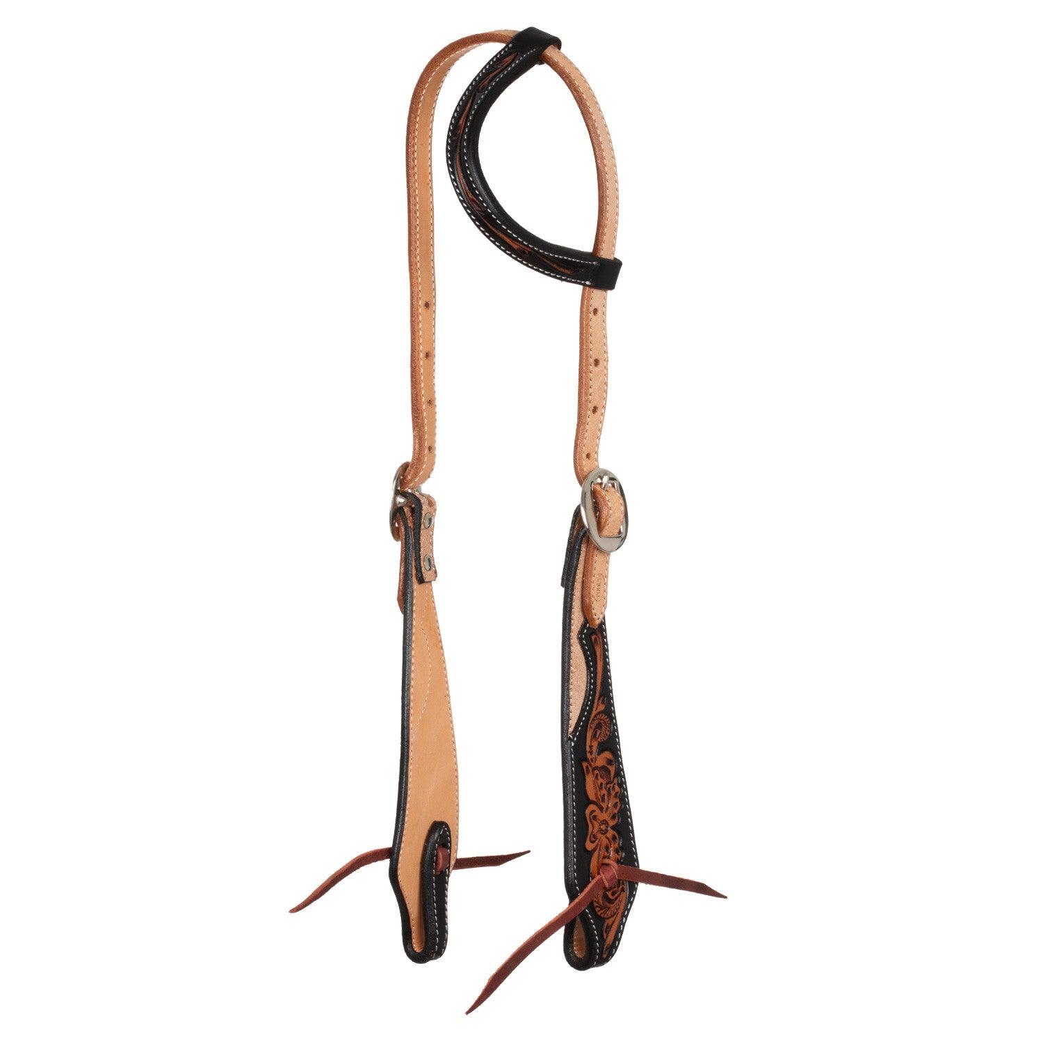 ONE EAR WESTERN BRIDLE DARK FLORAL TOOLING.