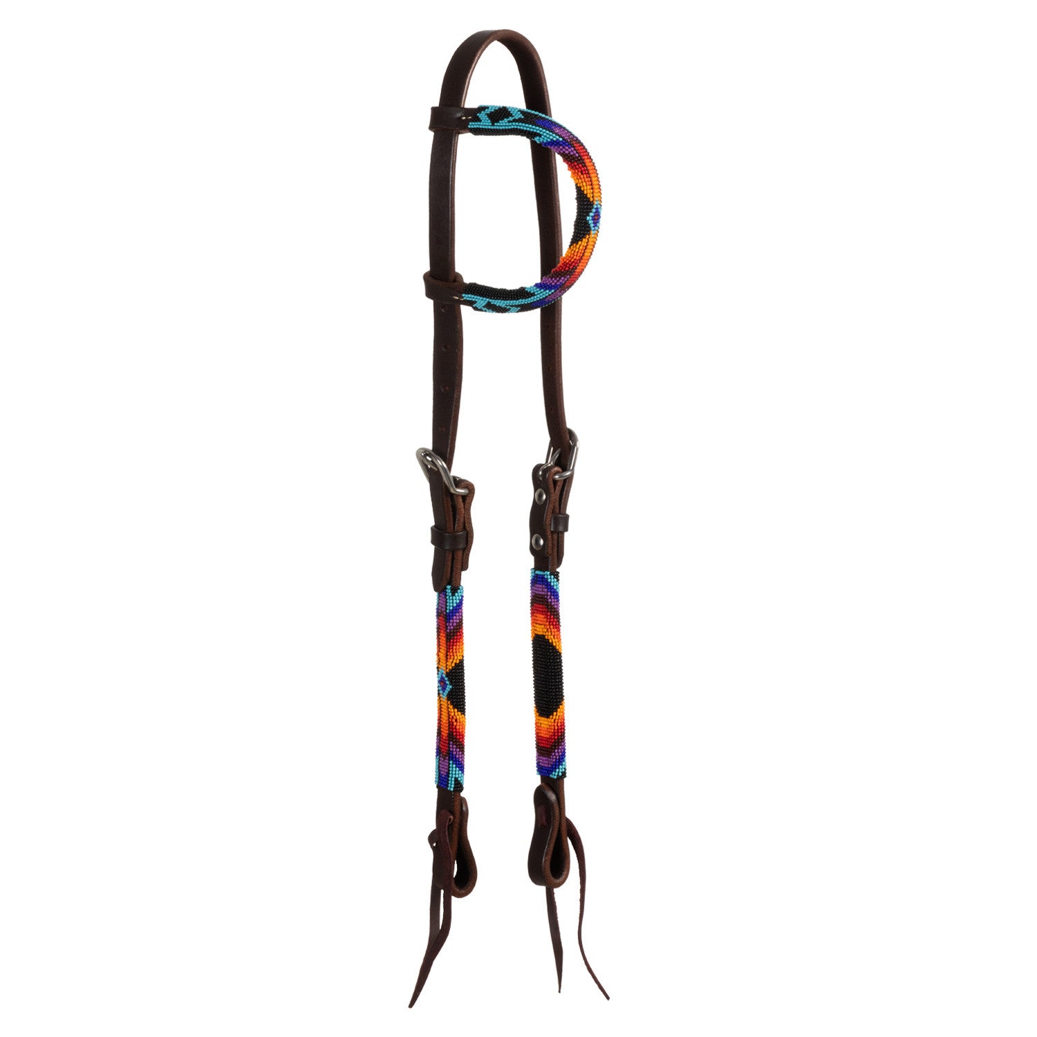 SERAPE BEADED OILED WESTERN ONE EAR BRIDLE.