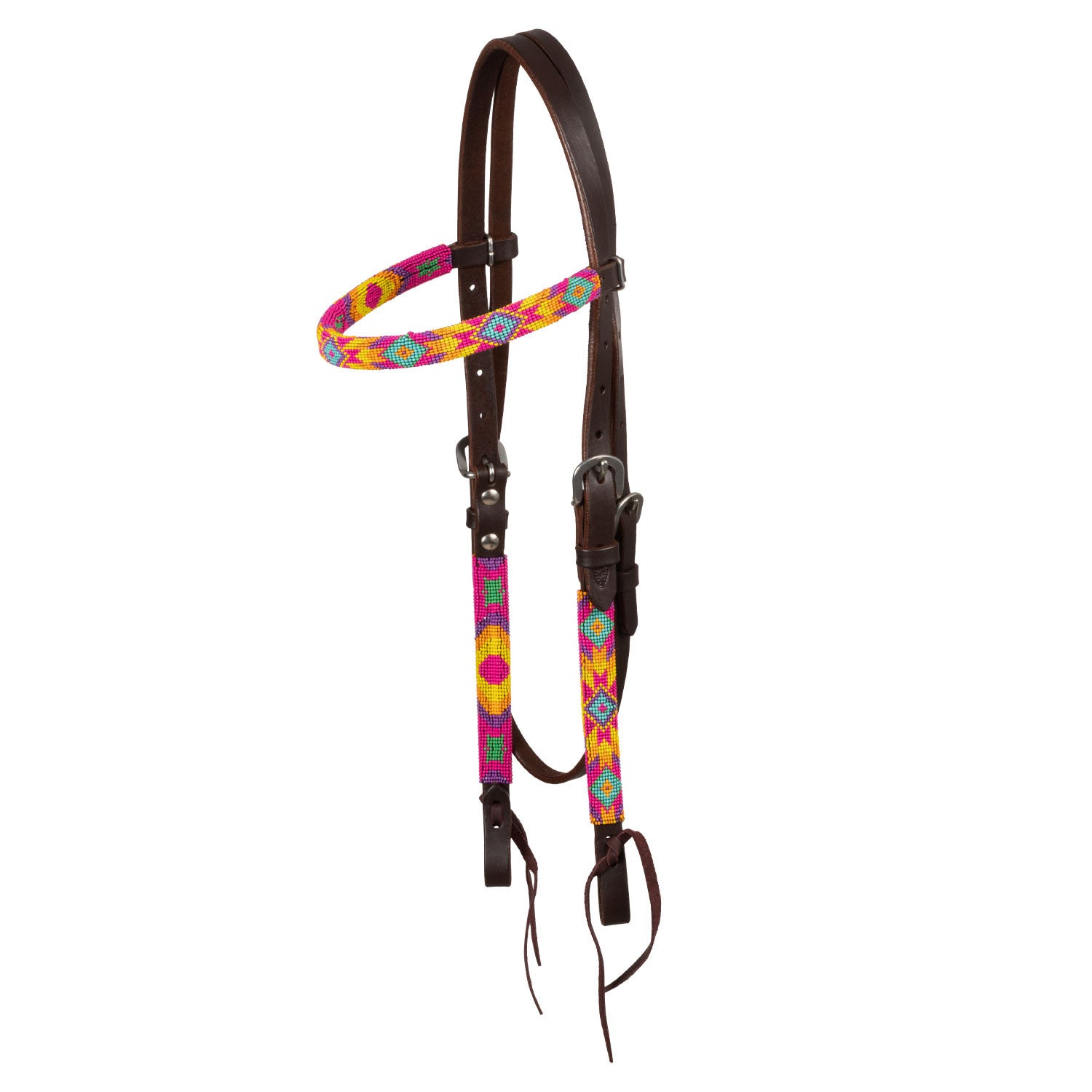 MULTICOLOR BEADED OILED WESTERN BRIDLE.