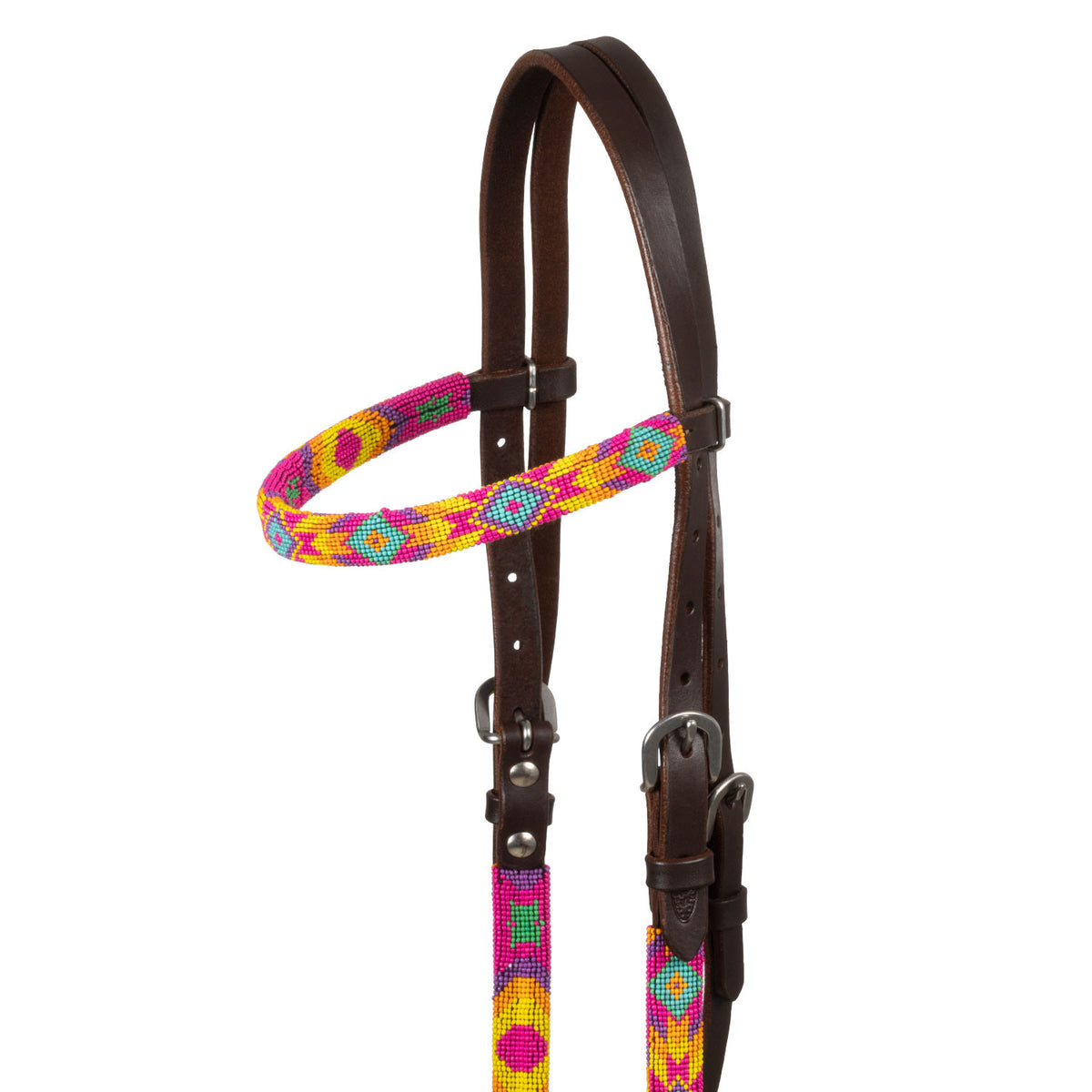 MULTICOLOR BEADED OILED WESTERN BRIDLE