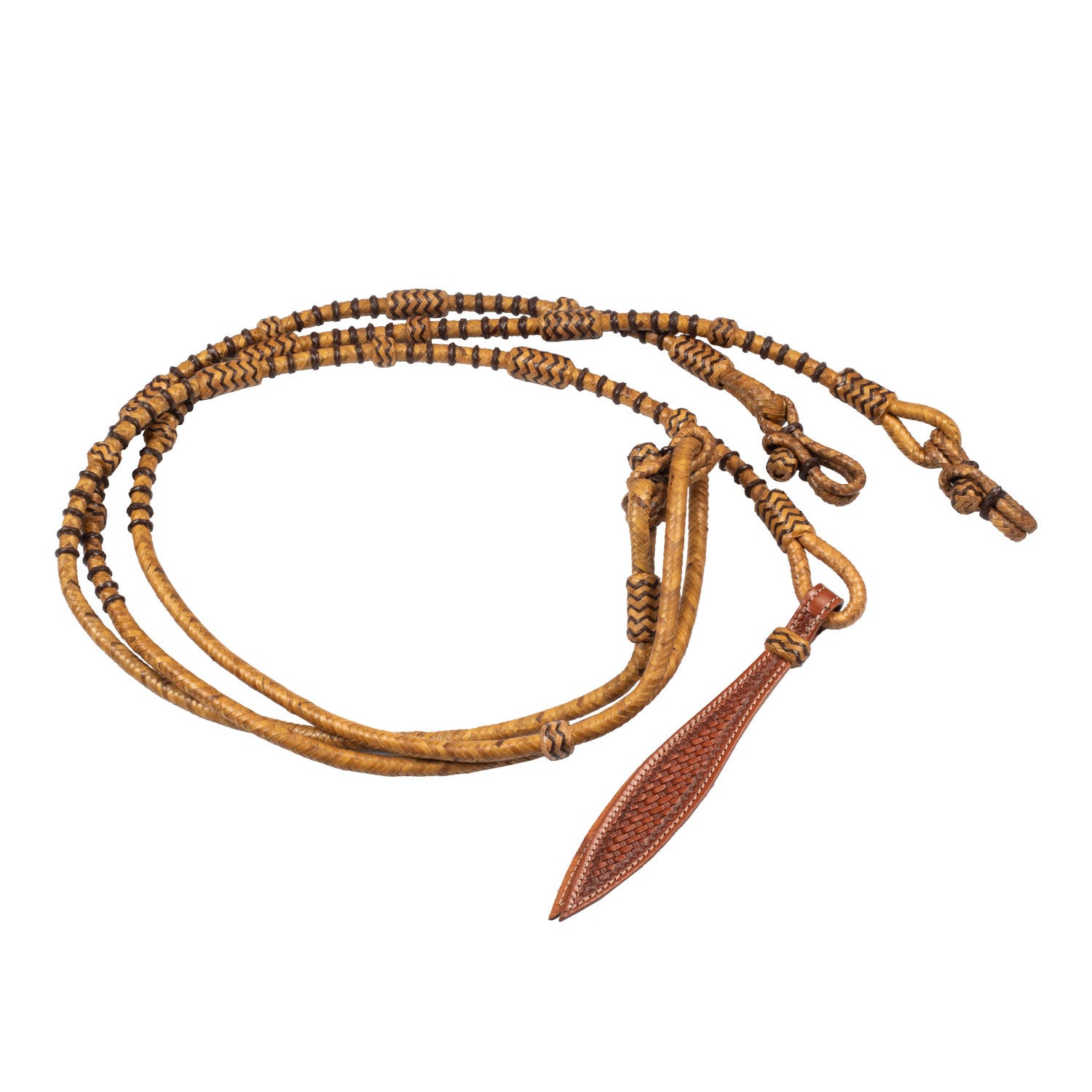 BRAIDED RAWHIDE WESTERN REINS.