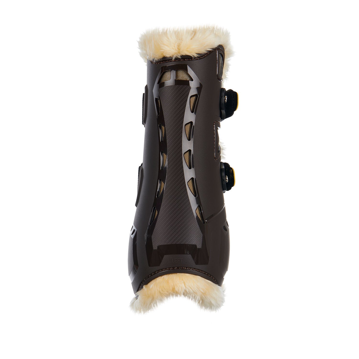 Tendon boots in polyurethane with synthetic lambskin.