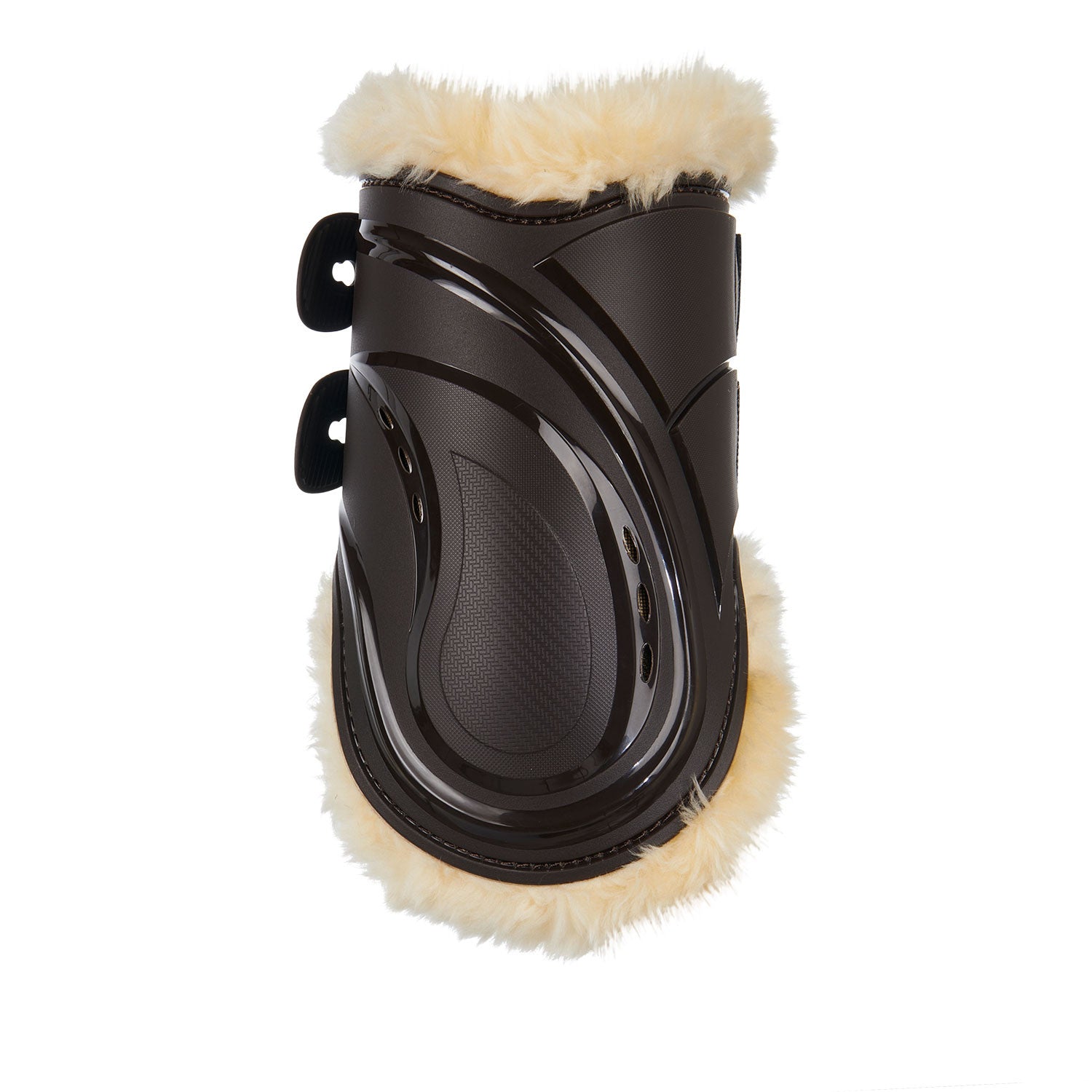 Fetlock boots in polyurethane with synthetic lambskin.