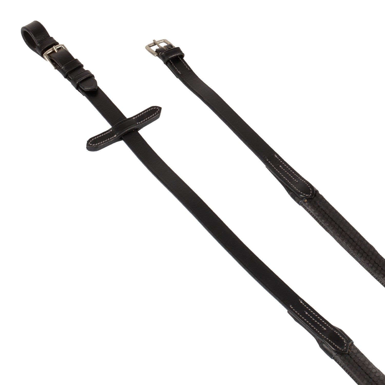 LEATHER AND RUBBER REINS SILVER FITTING (1.6CM).