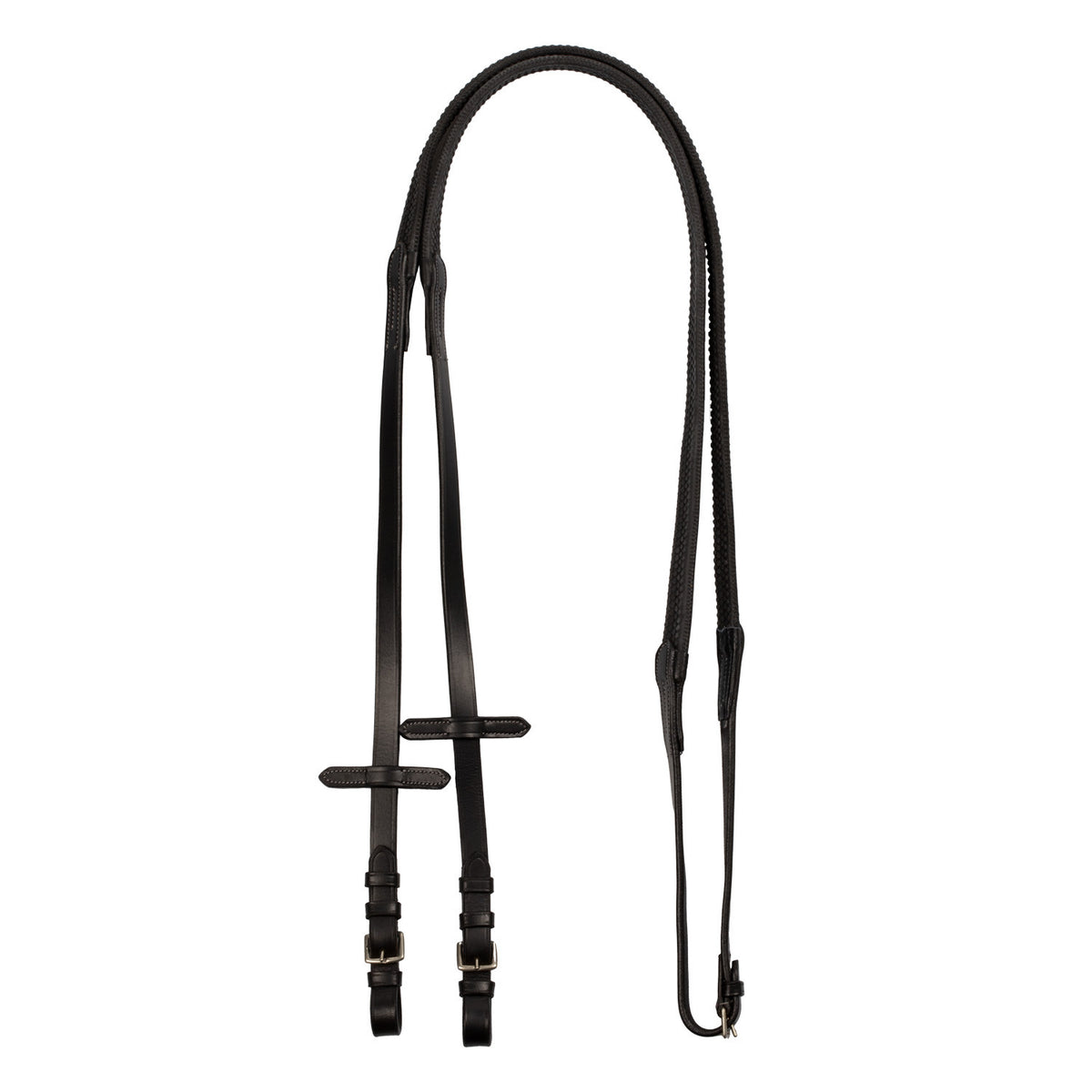 LEATHER AND RUBBER REINS SILVER FITTING (1.6CM)