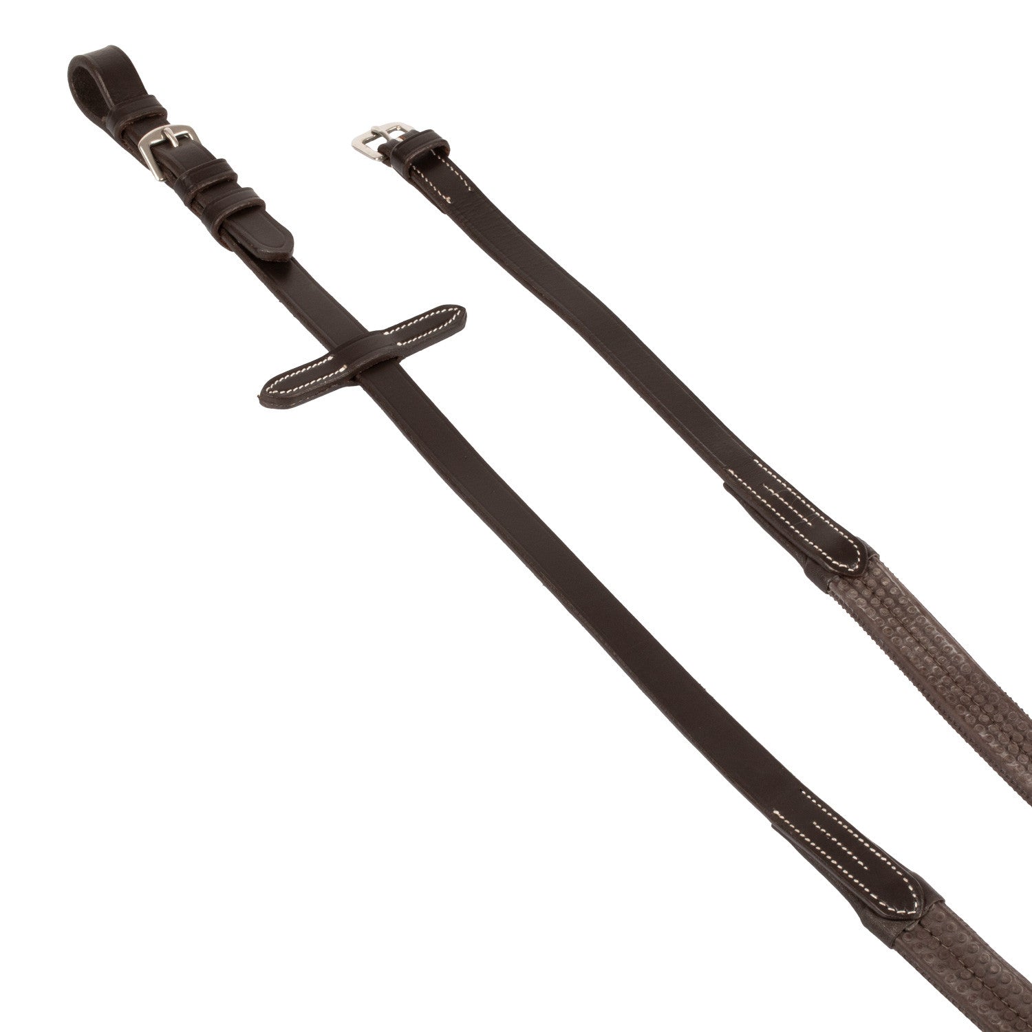 LEATHER AND RUBBER REINS SILVER FITTING (1.6CM).