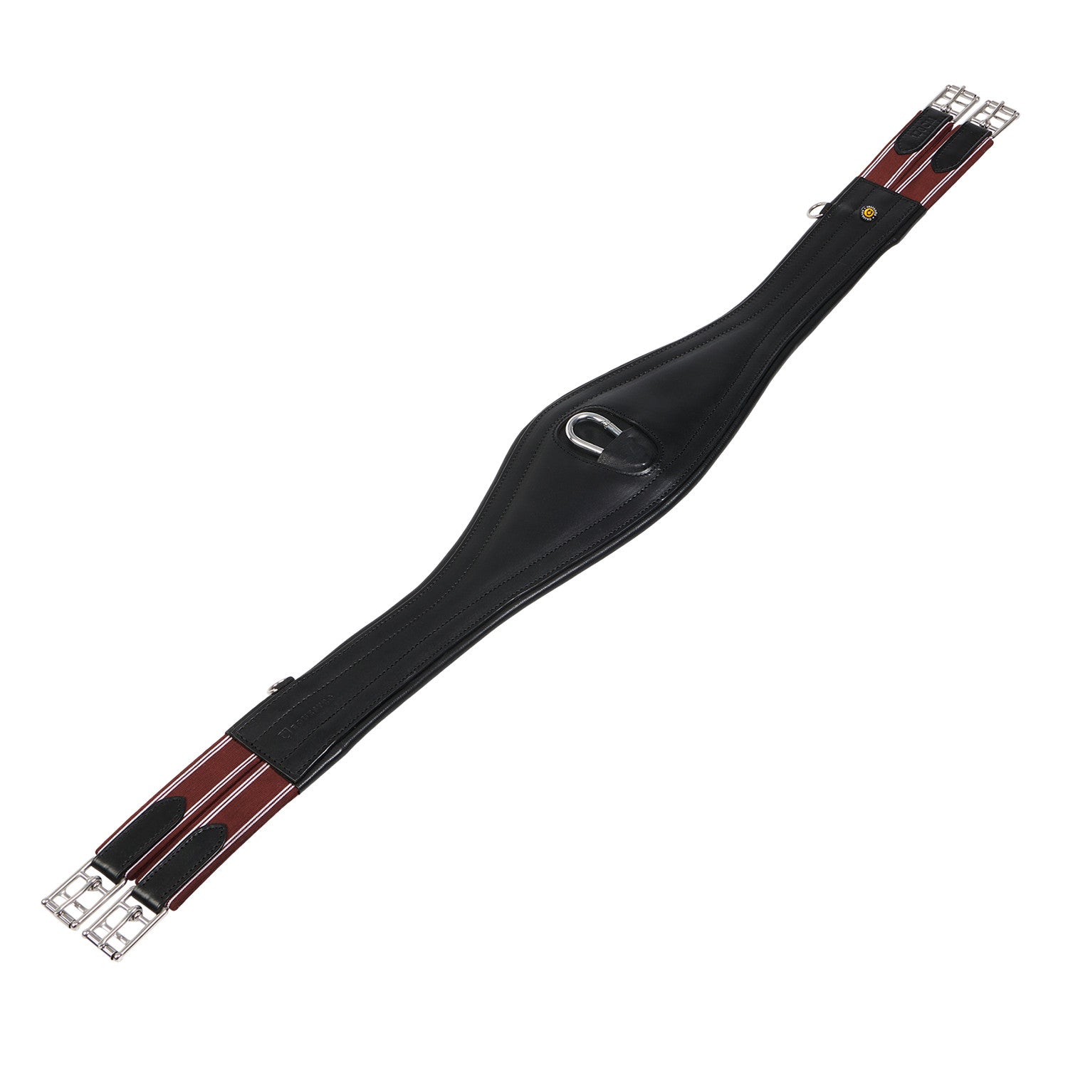 Leather jumping girth with elastic bands.