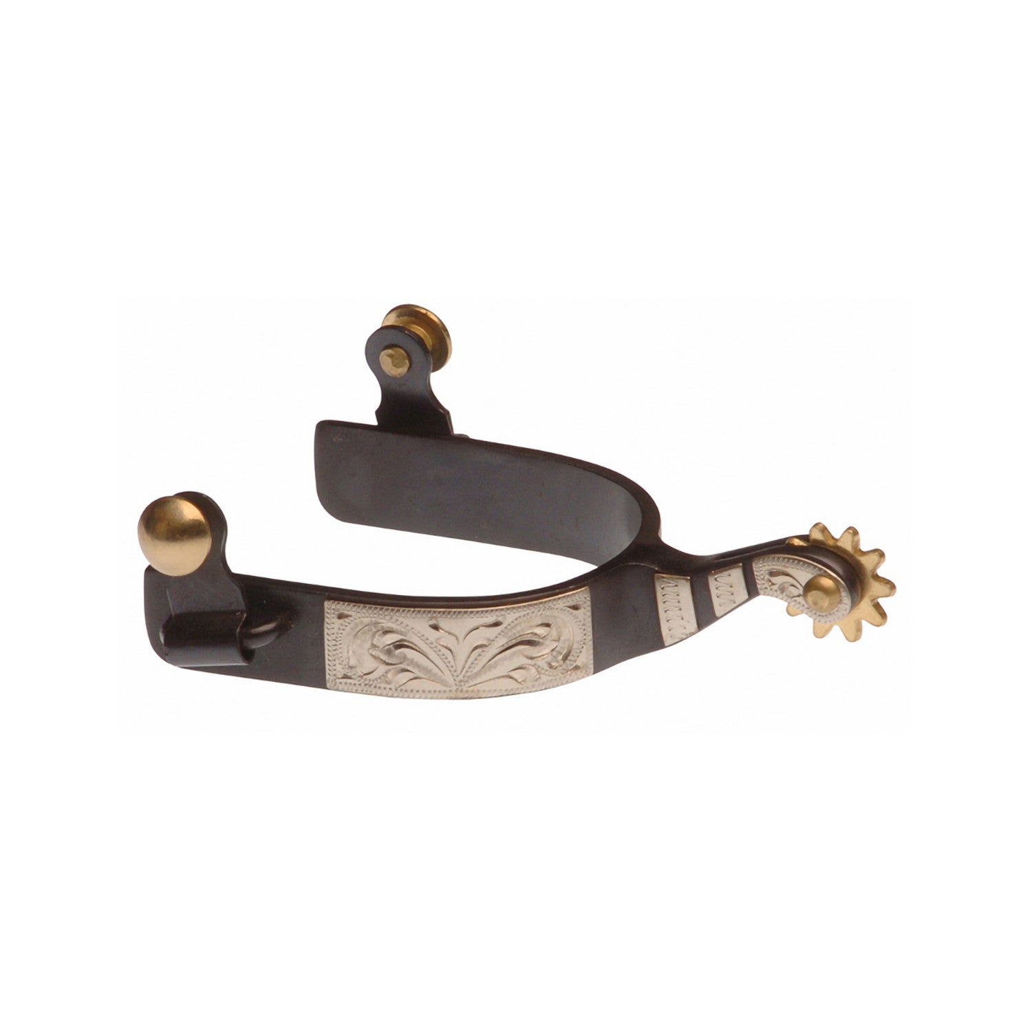 BLACK SPURS WITH METAL PLATE.