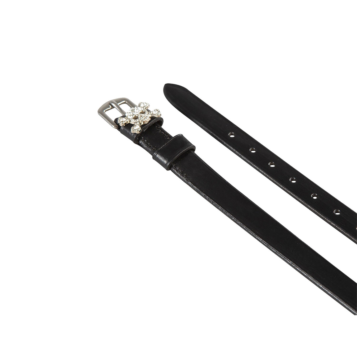 Laces for spurs in leather with rhinestone decorations.