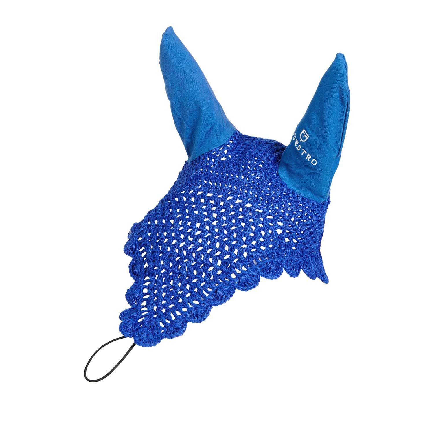 Knitted fly veil with elastic front strap.