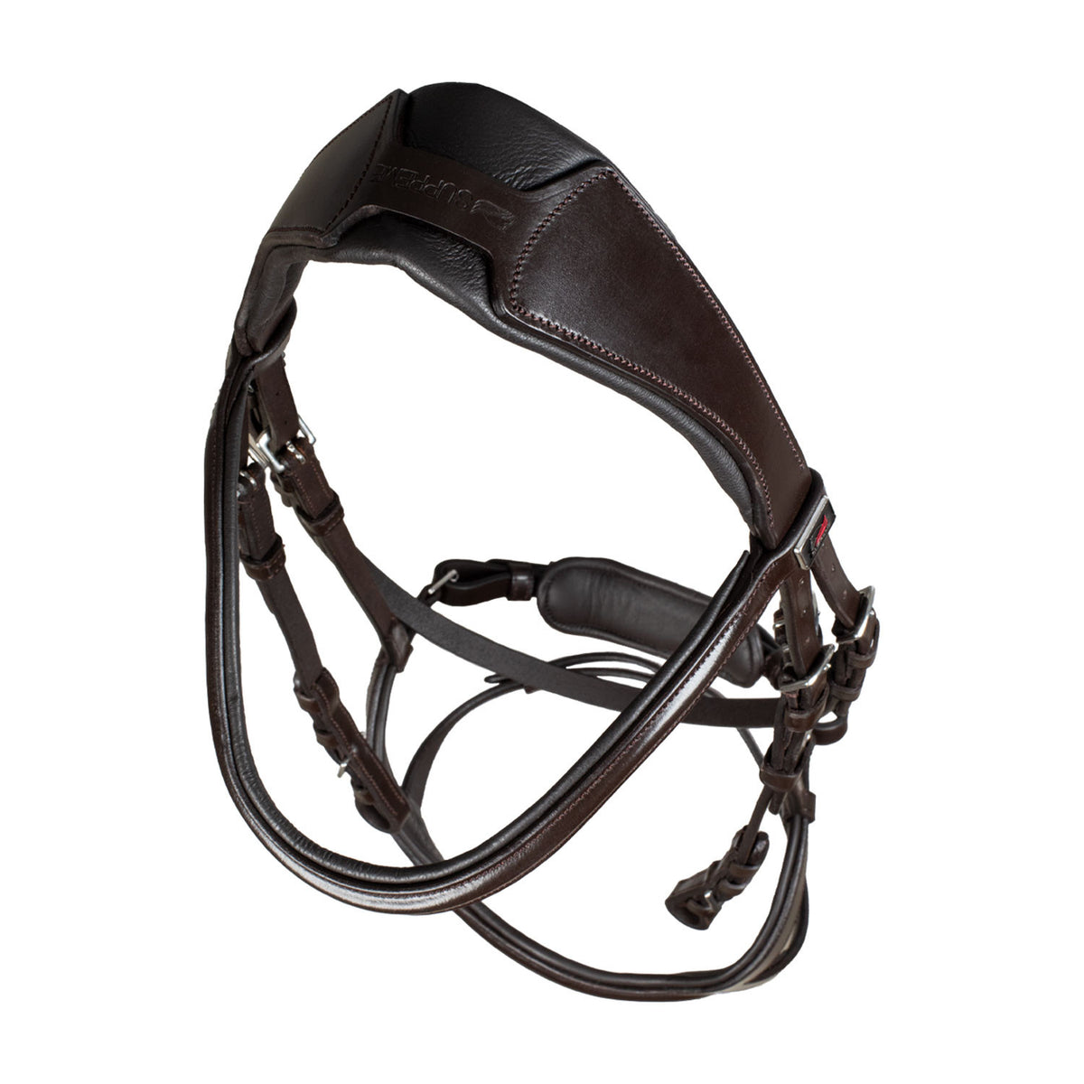 Snaffle bridle with anatomical curved noseband