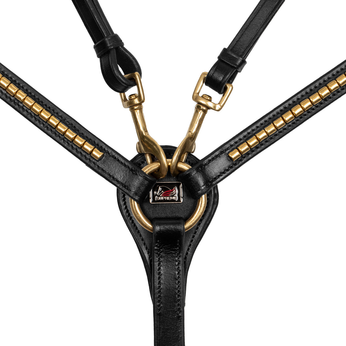 LEATHER FORK BREASTPLATE WITH GOLD CLINCHER