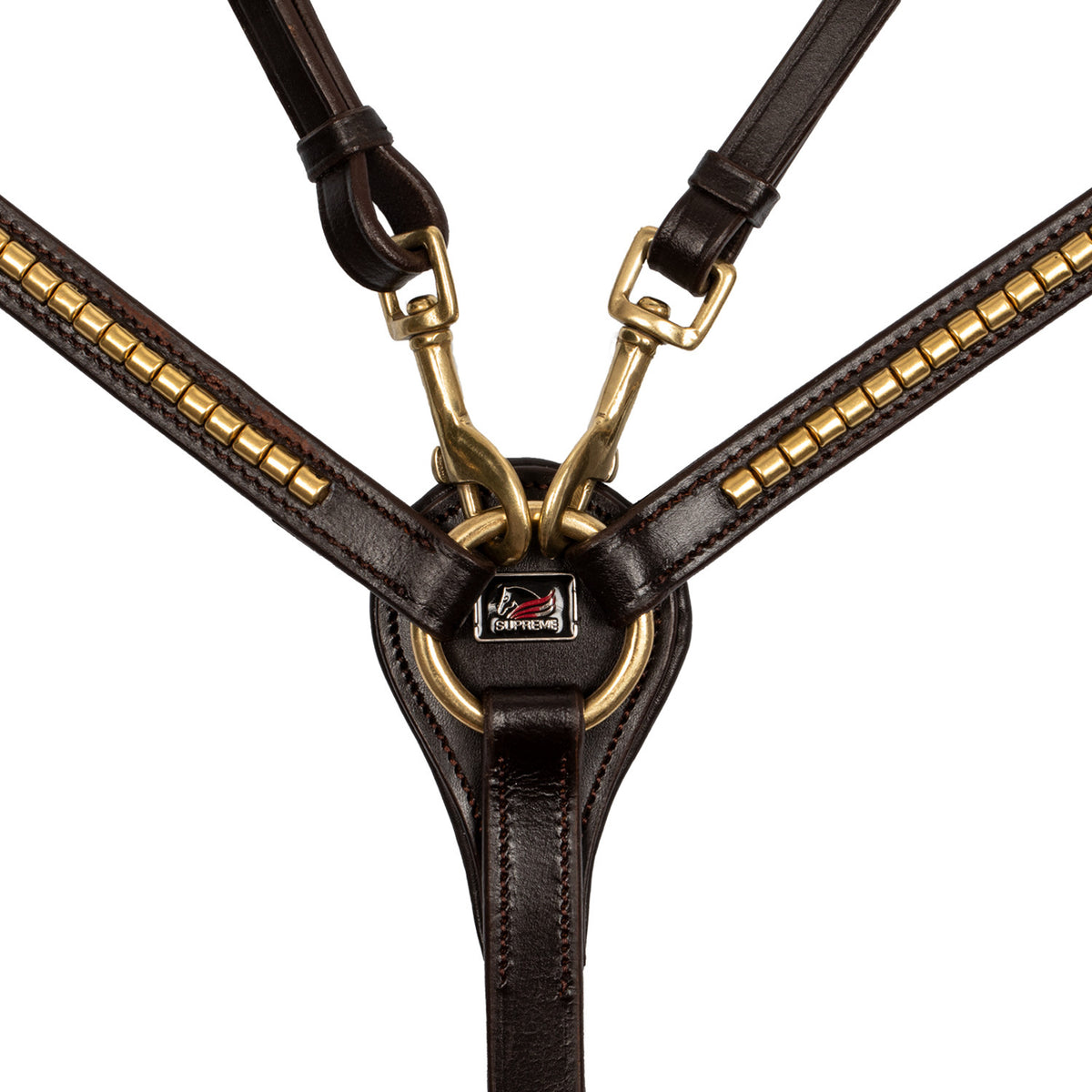 LEATHER FORK BREASTPLATE WITH GOLD CLINCHER