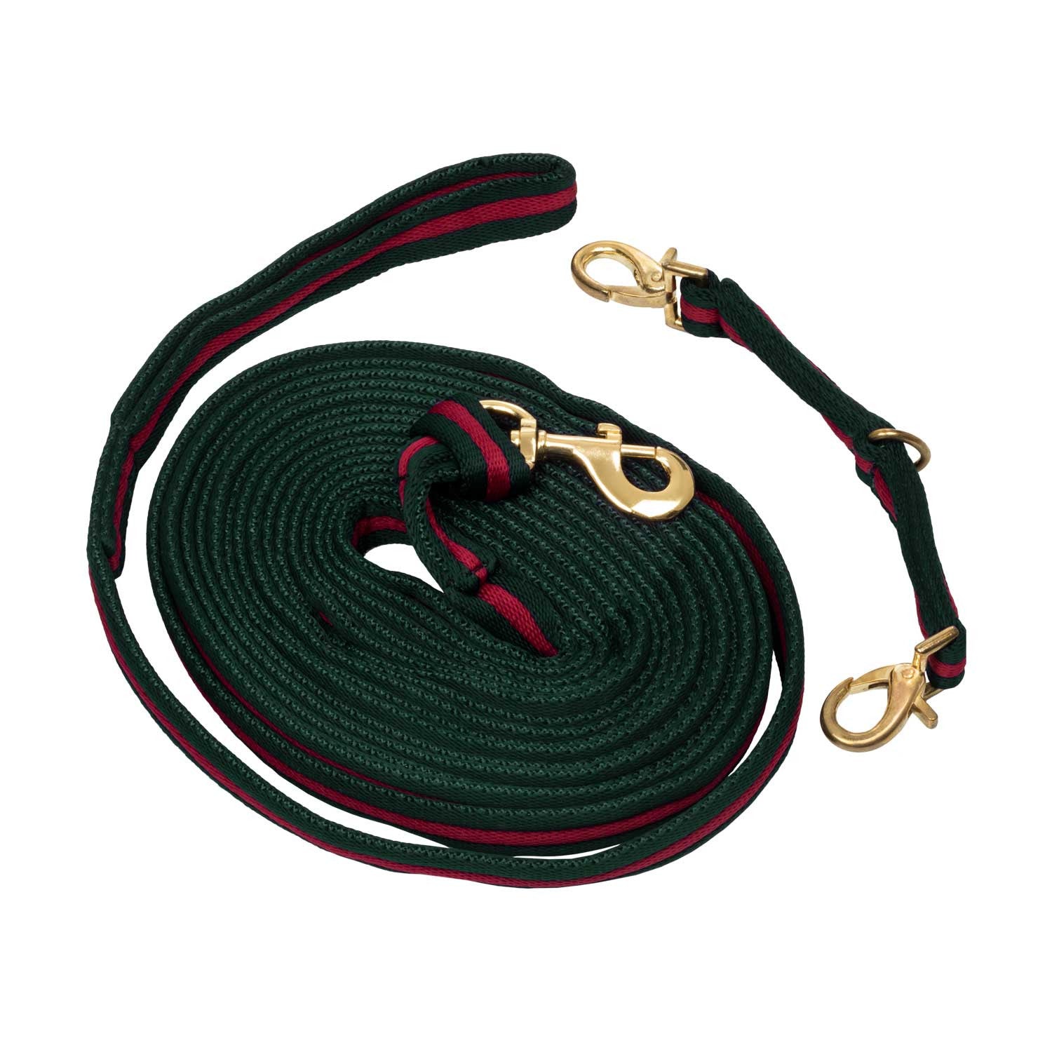 PADDED NYLON LUNGE REIN WITH ATTACHMENT TO HALTER.