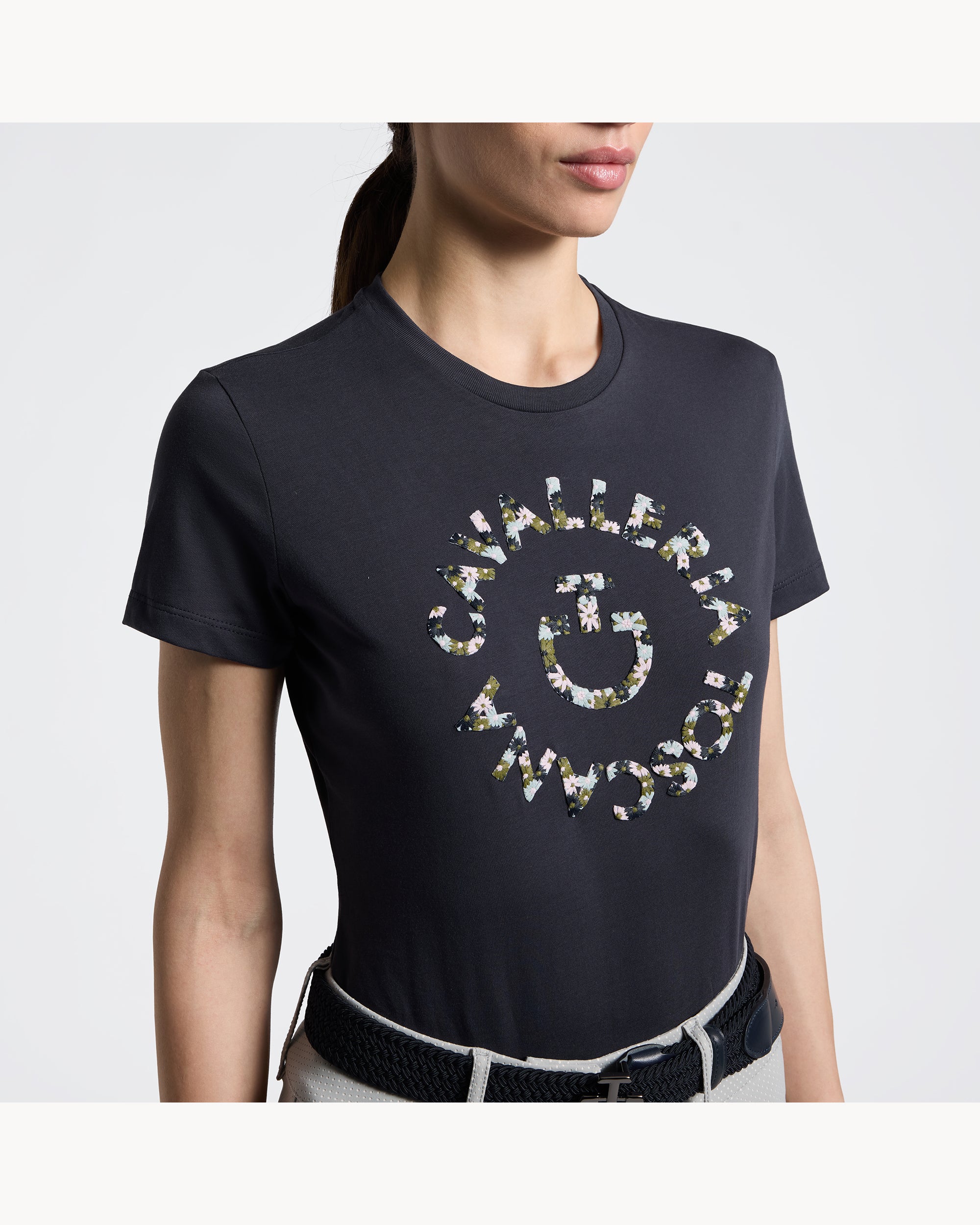 Cavalleria Toscana CT Ladies Floral Embroidery T-Shirt