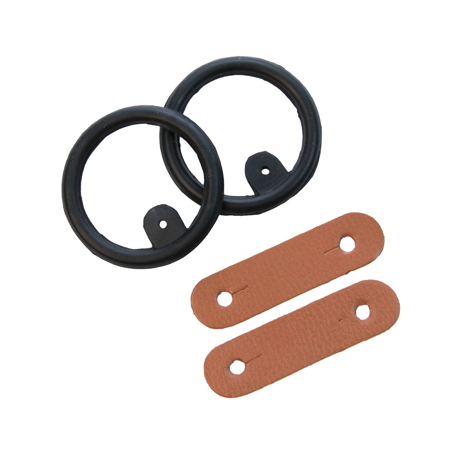 RUBBER RINGS + LEATHER TABS.