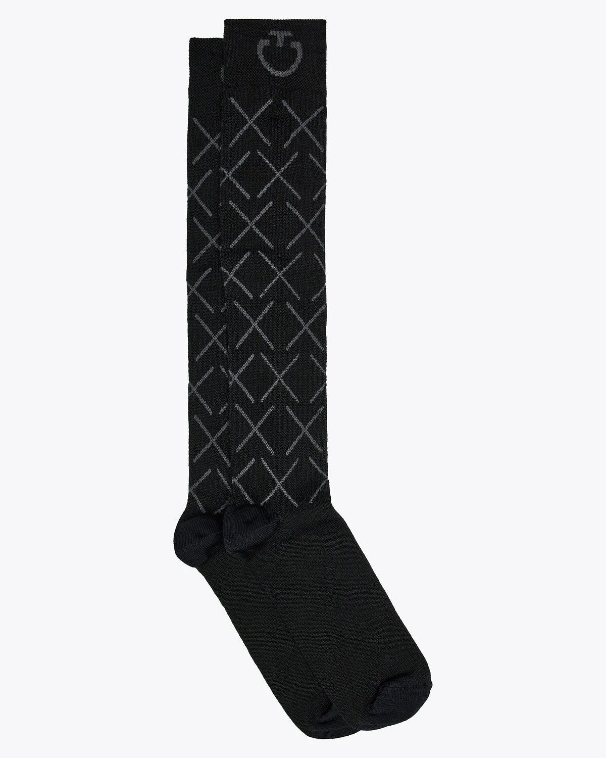 Cavalleria Toscana CT Wool Riding Socks featuring an all-over geometric cross pattern, ribbed cuffs and signature CT logo detailing.