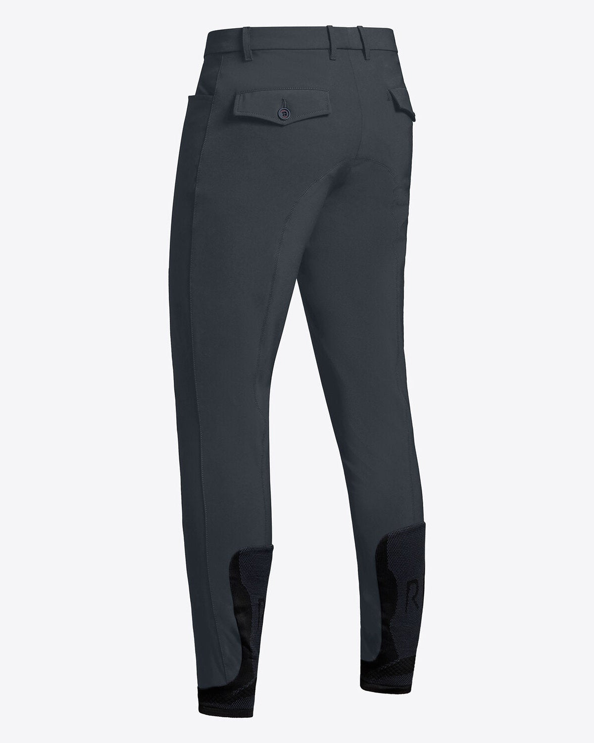 Rear view of Cavalleria Toscana CT Mens Revolution Breeches featuring a tailored fit, belt loops, front pockets, zip thigh pocket and contrasting ankle cuffs.