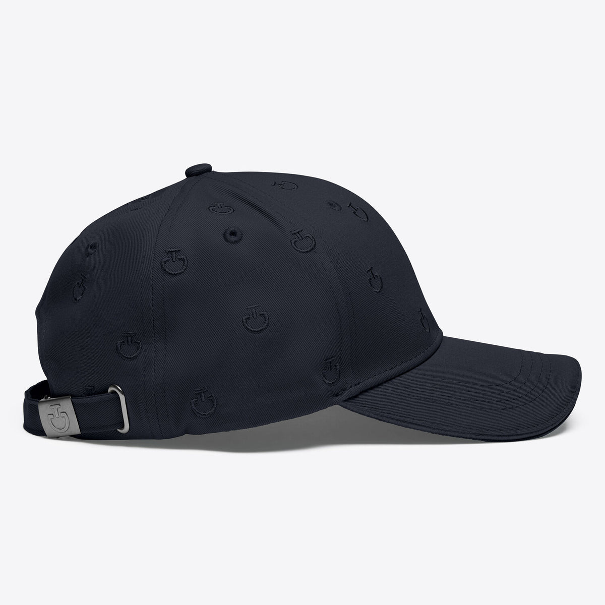 Side view of the Cavalleria Toscana CT Cap With Logo, featuring an all-over embroidered CT logo pattern, structured panels and a curved stitched visor.