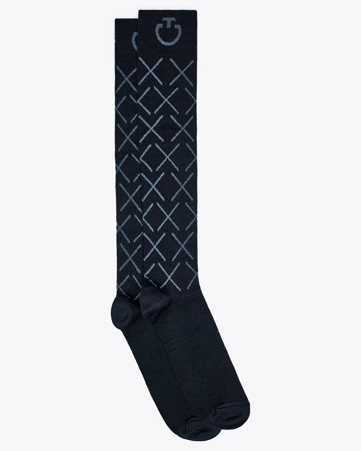 Cavalleria Toscana CT Wool Riding Socks featuring an all-over geometric cross pattern, ribbed cuffs and signature CT logo detailing.