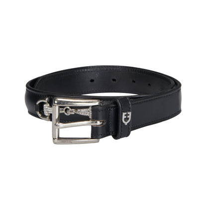 Leather belt with snaffle bits and rhinestones.