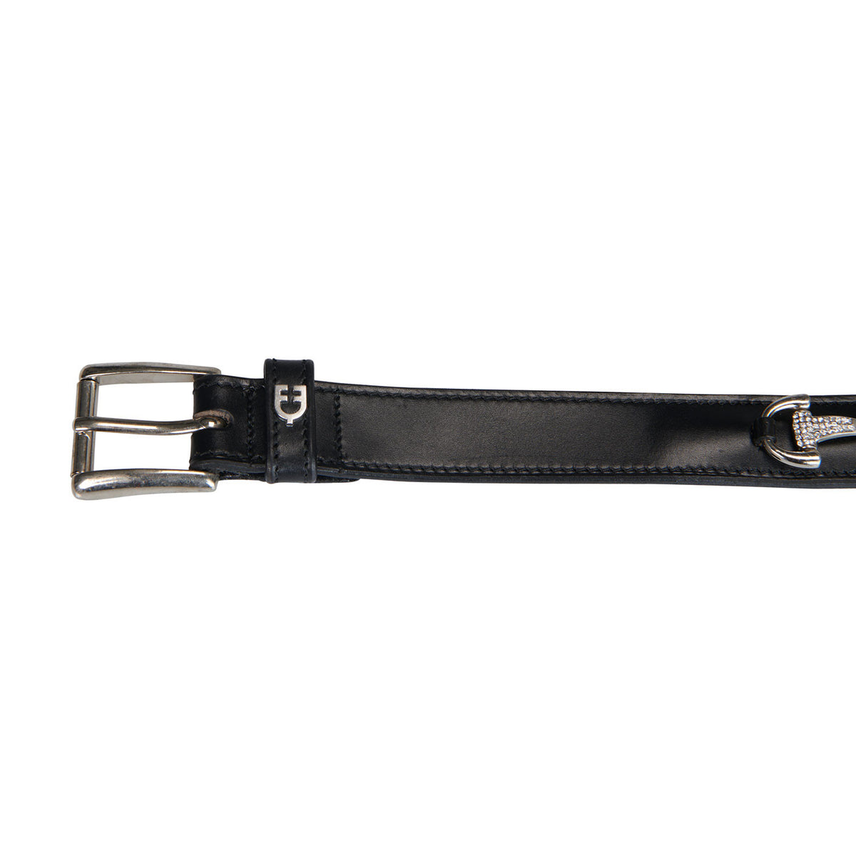 Leather belt with snaffle bits and rhinestones